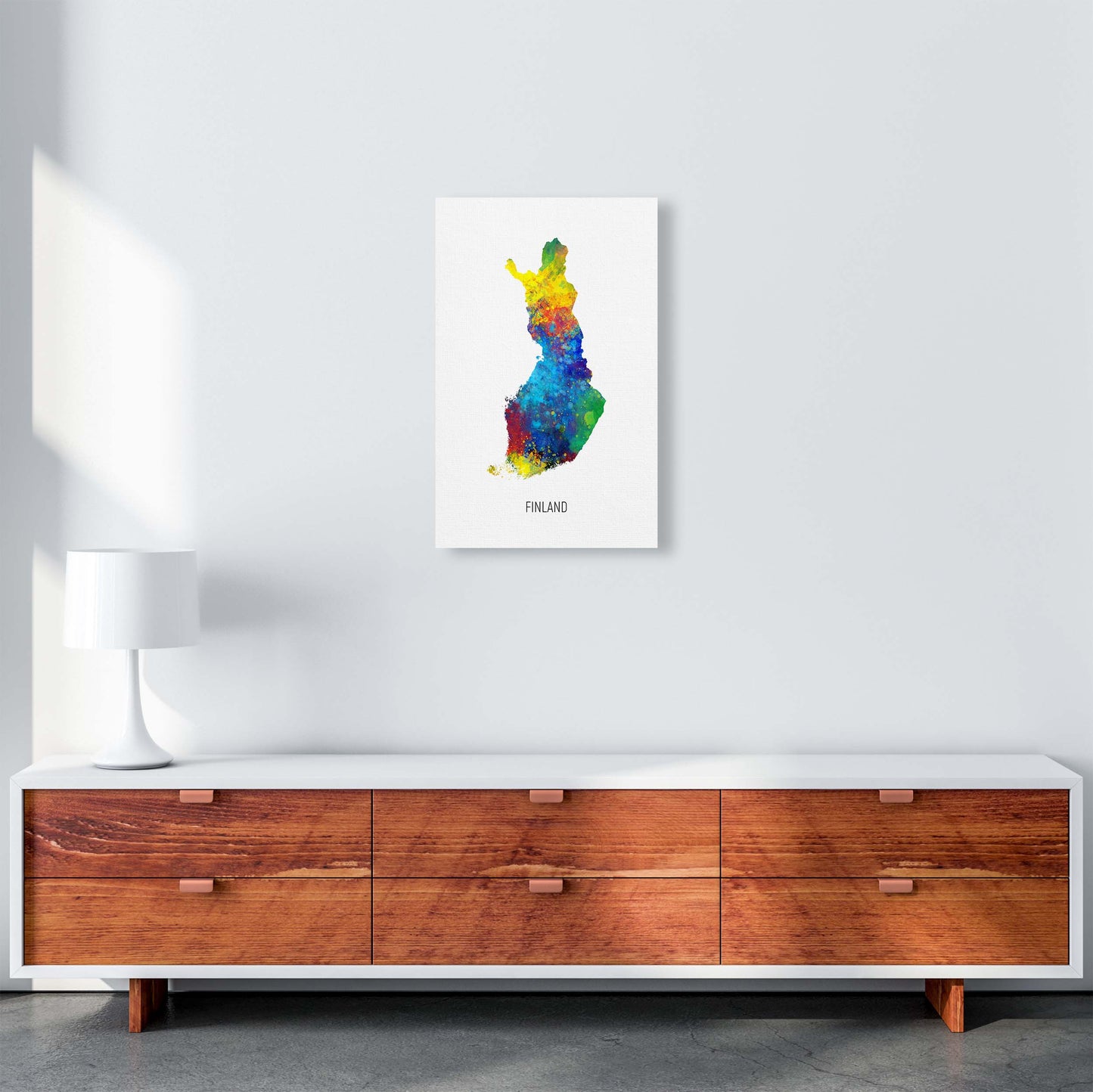 Finland Watercolour Map Art Print by Michael Tompsett A3 Canvas