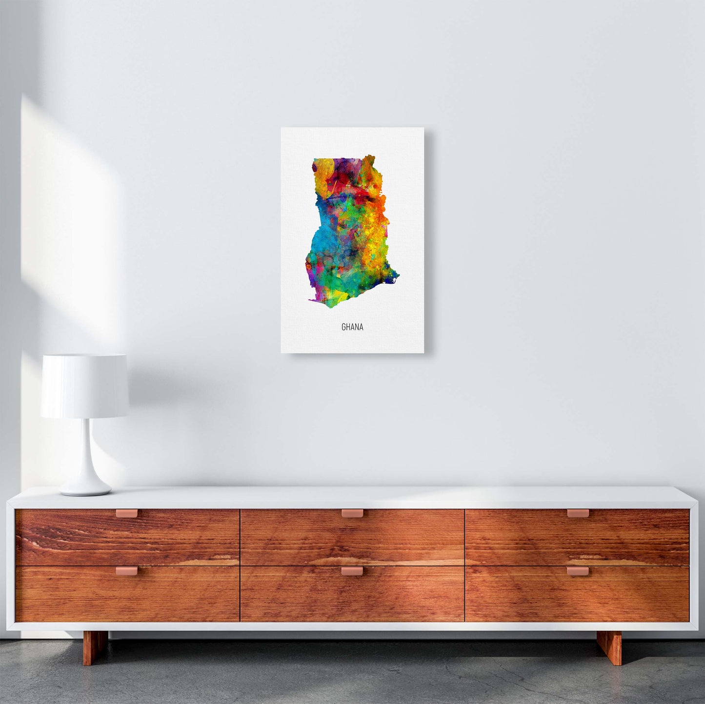 Ghana Watercolour Map Art Print by Michael Tompsett A3 Canvas