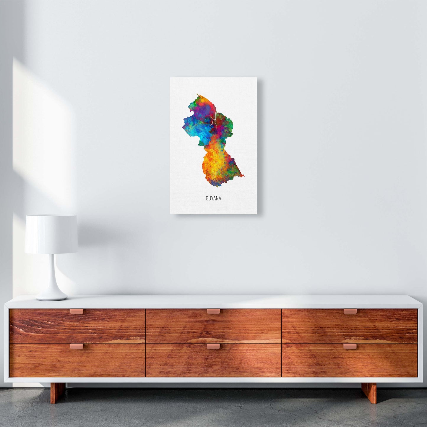 Guyana Watercolour Map Art Print by Michael Tompsett A3 Canvas