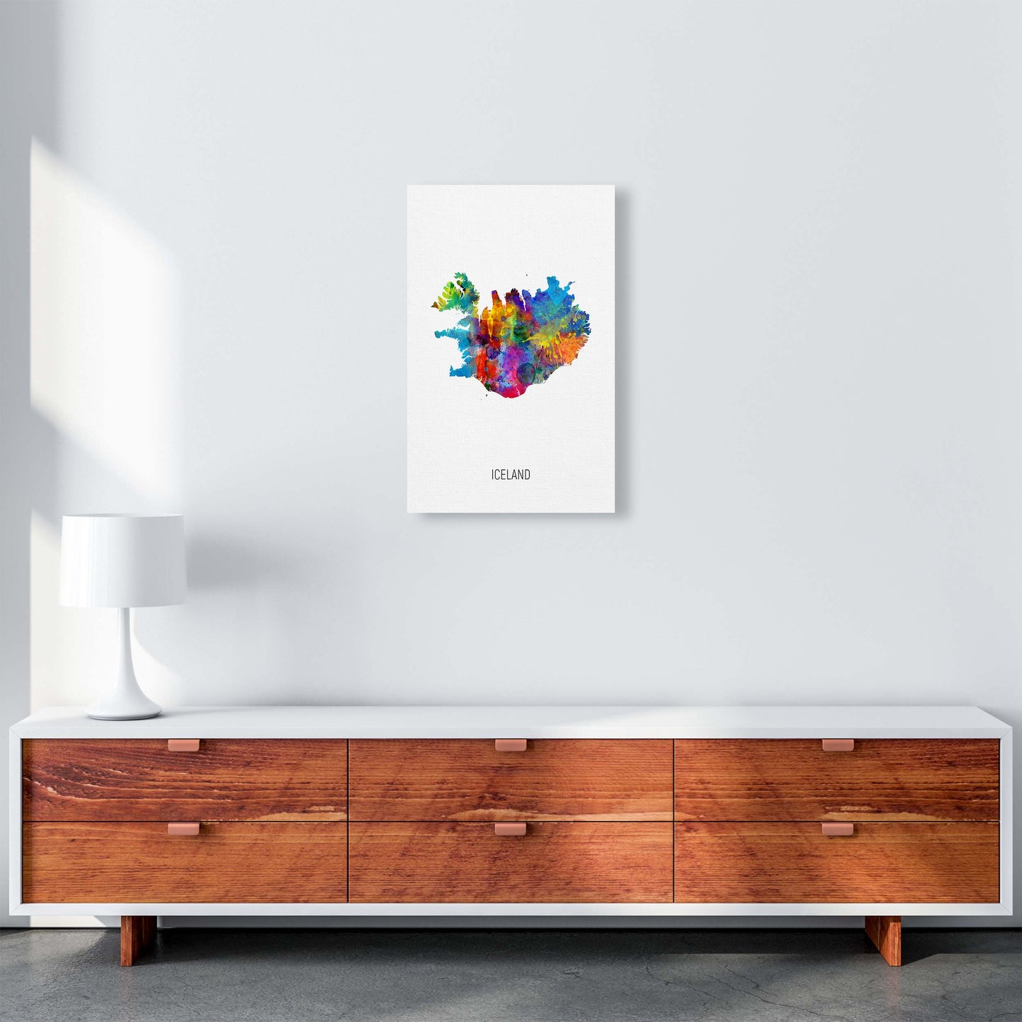 Iceland Watercolour Map Art Print by Michael Tompsett A3 Canvas