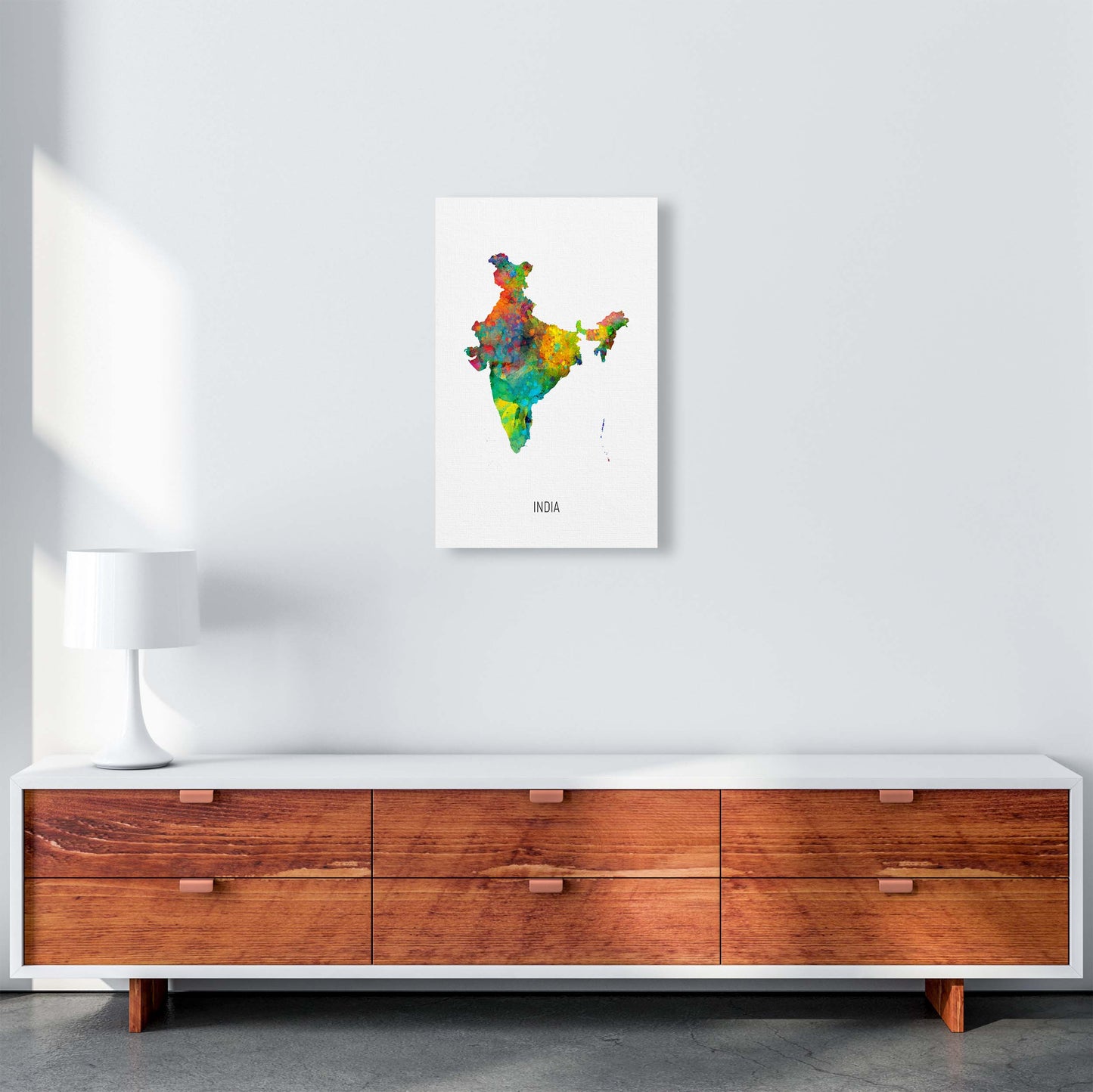 India Watercolour Map Art Print by Michael Tompsett A3 Canvas