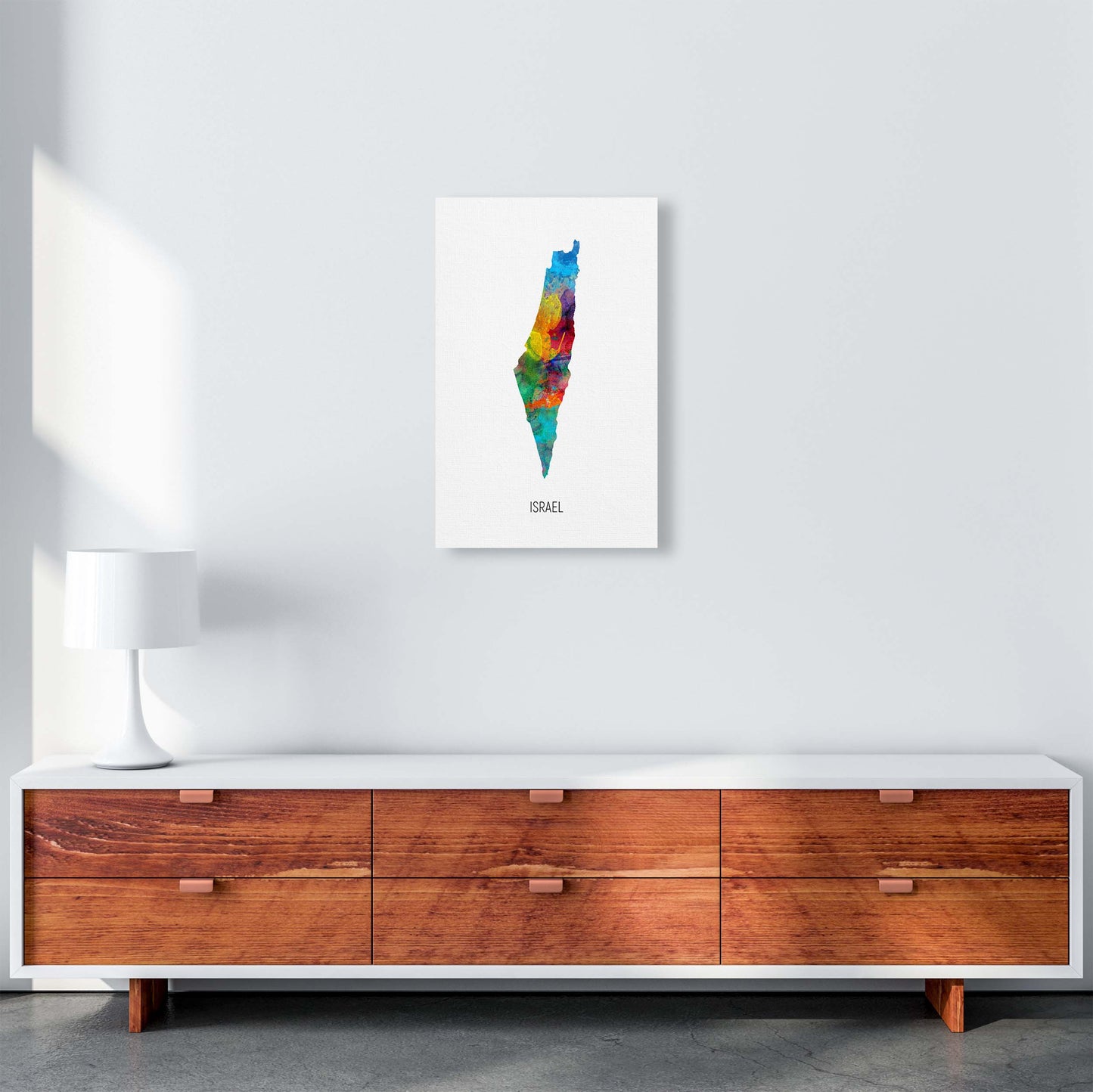 Israel Watercolour Map Art Print by Michael Tompsett A3 Canvas