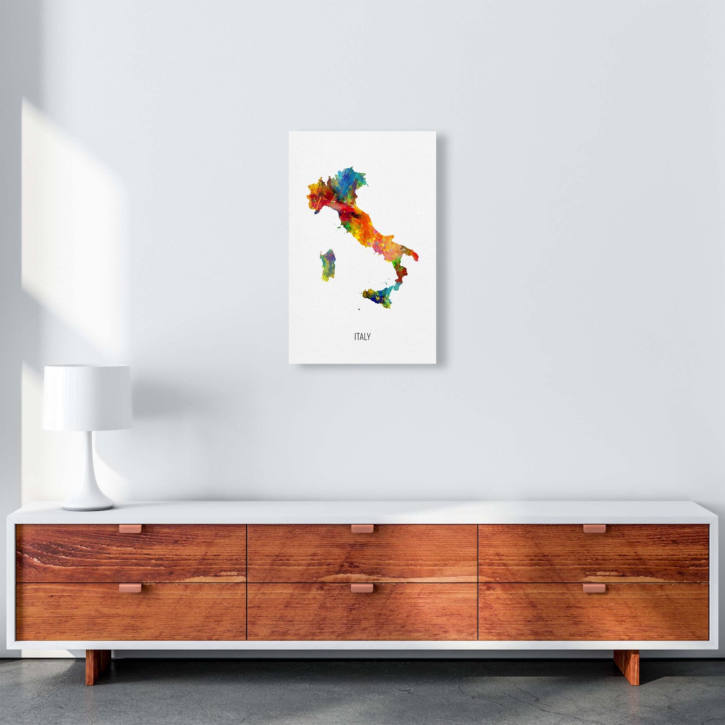 Italy Watercolour Map Art Print by Michael Tompsett A3 Canvas