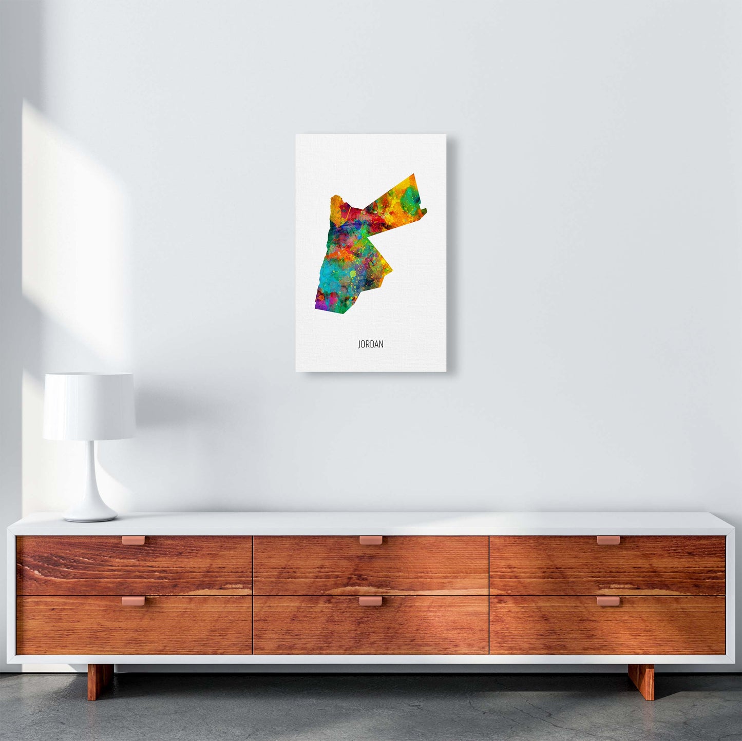 Jordan Watercolour Map Art Print by Michael Tompsett A3 Canvas