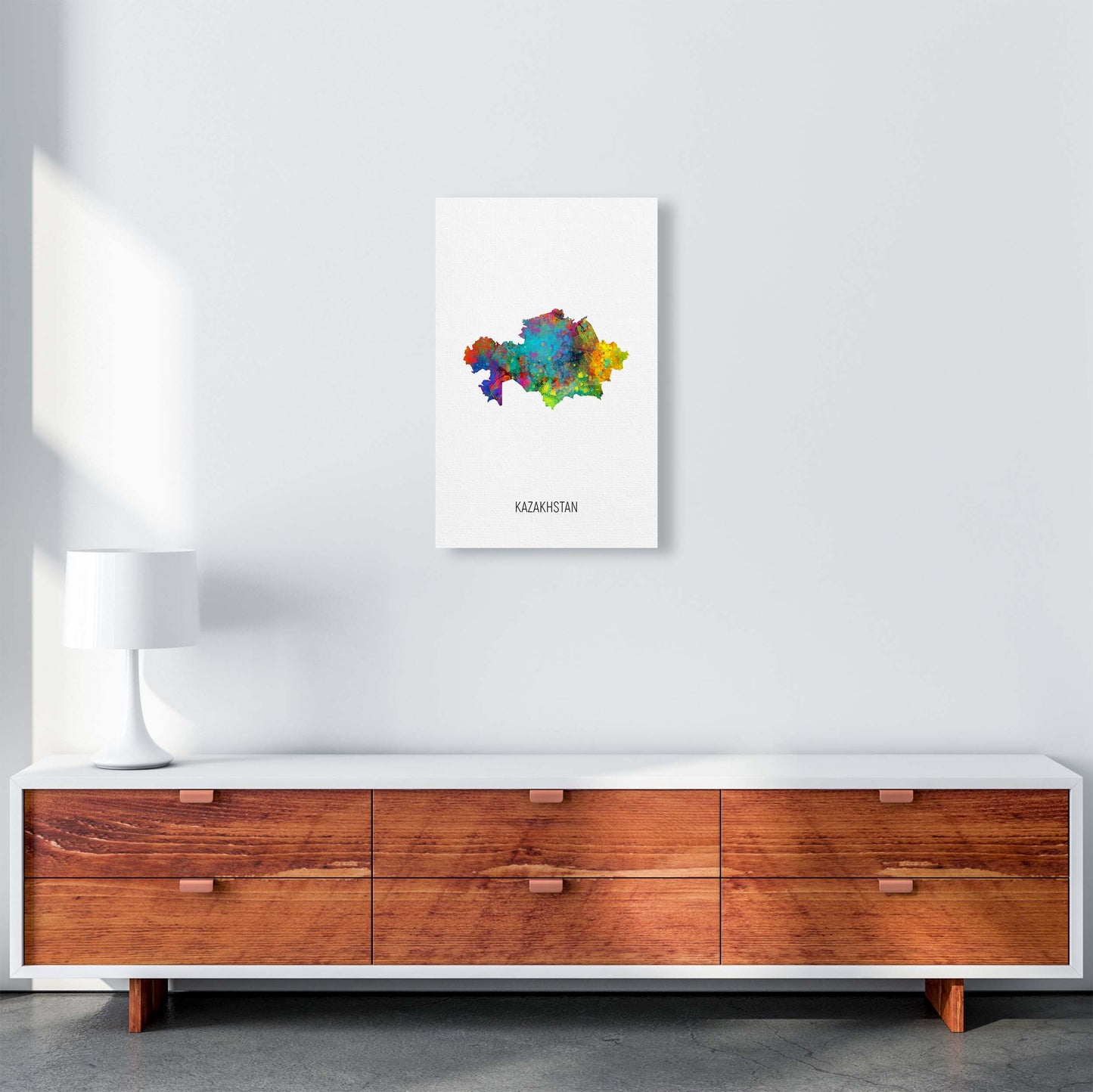 Kazakhstan Watercolour Map Art Print by Michael Tompsett A3 Canvas