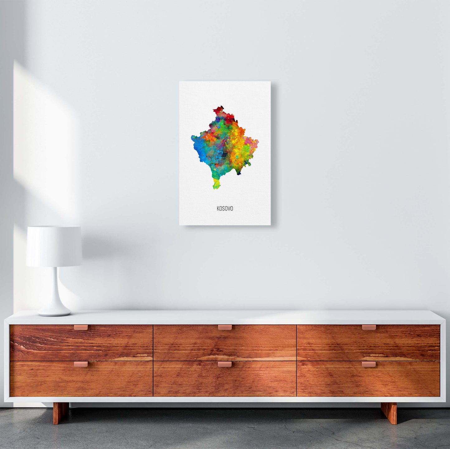 Kosovo Watercolour Map Art Print by Michael Tompsett A3 Canvas