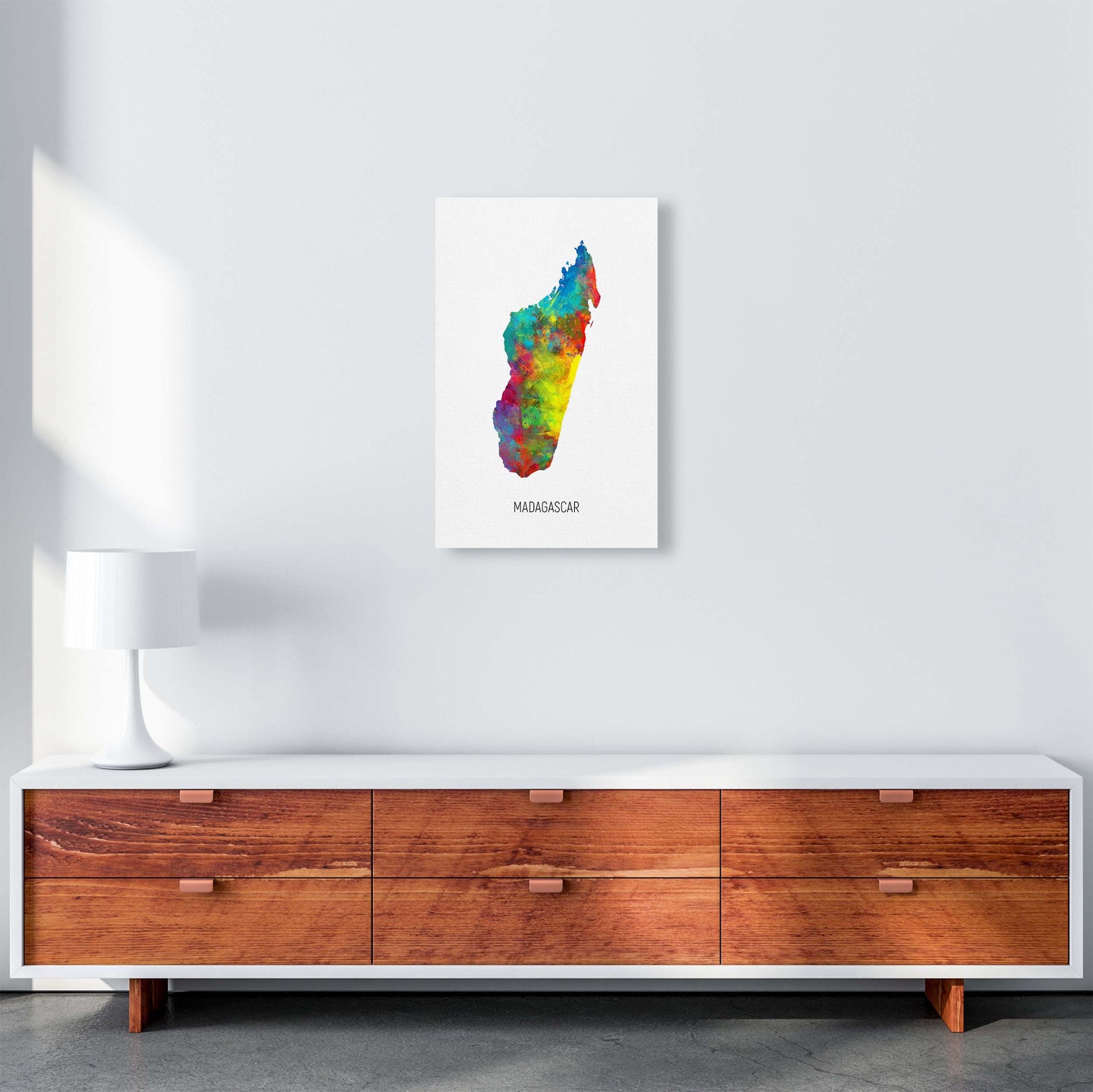 Madagascar Watercolour Map Art Print by Michael Tompsett A3 Canvas
