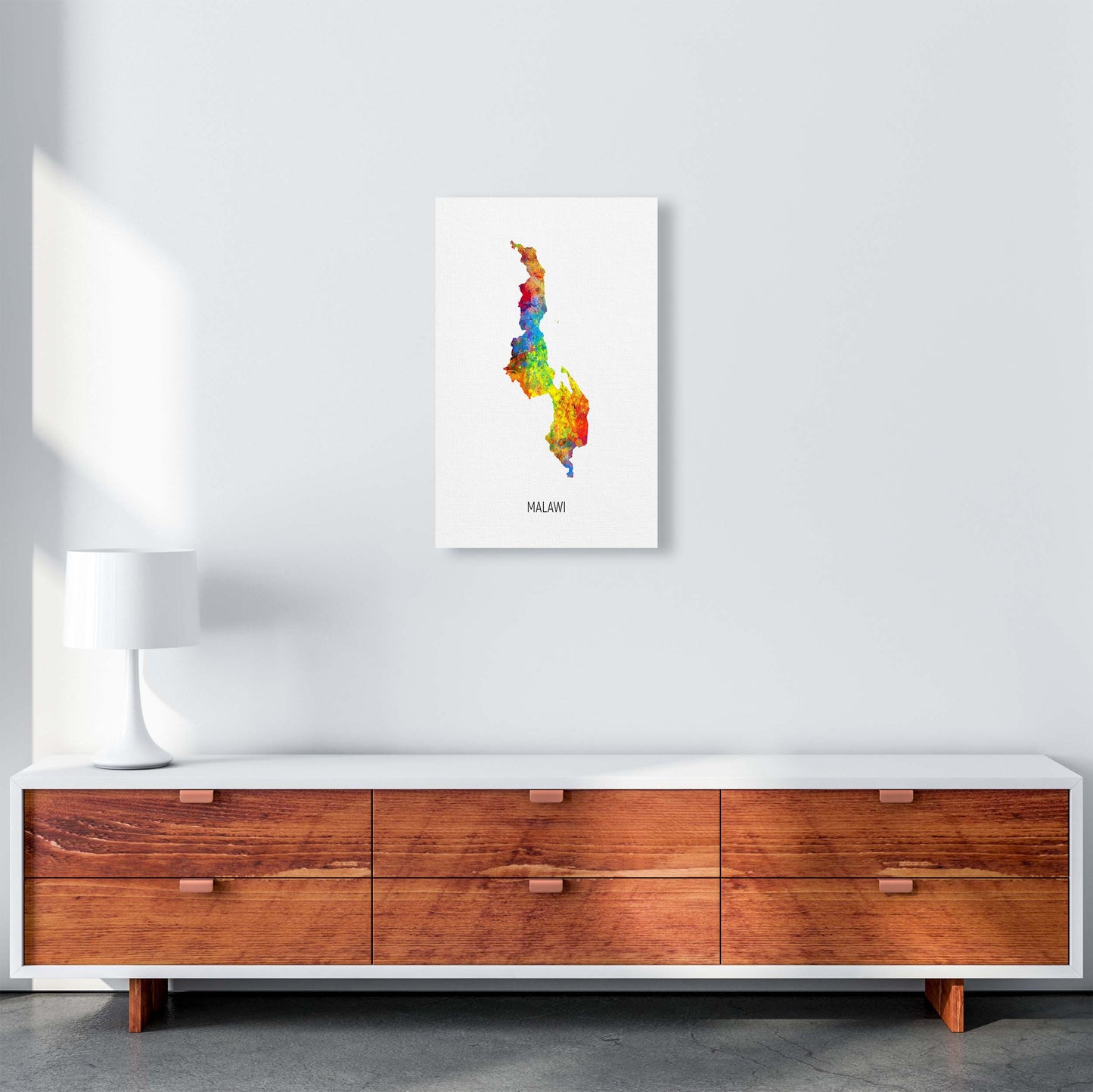 Malawi Watercolour Map Art Print by Michael Tompsett A3 Canvas