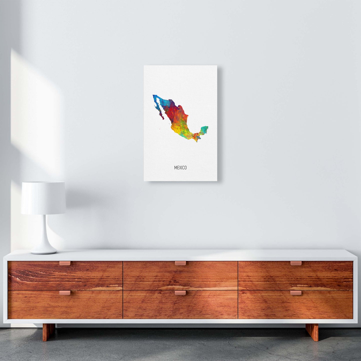 Mexico Watercolour Map Art Print by Michael Tompsett A3 Canvas