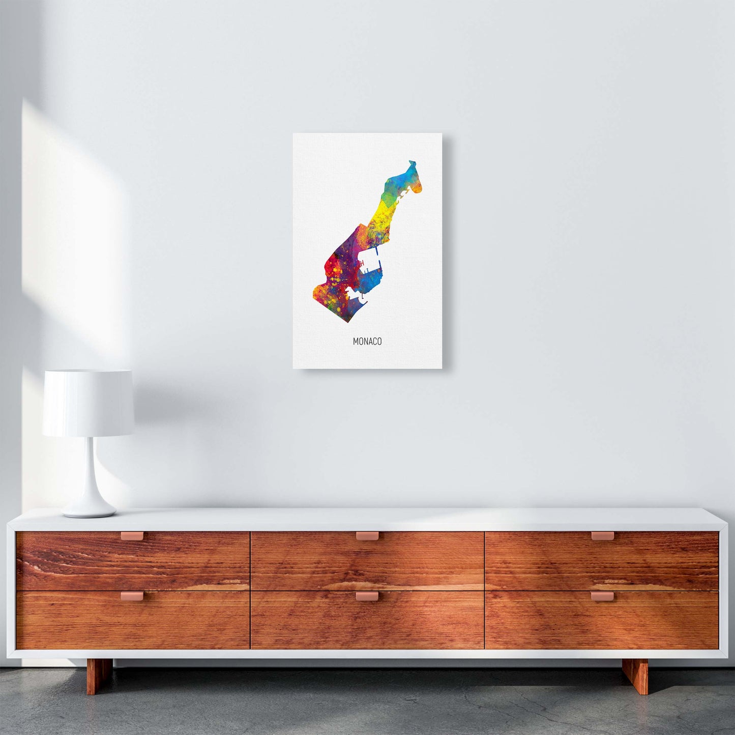 Monaco Watercolour Map Art Print by Michael Tompsett A3 Canvas