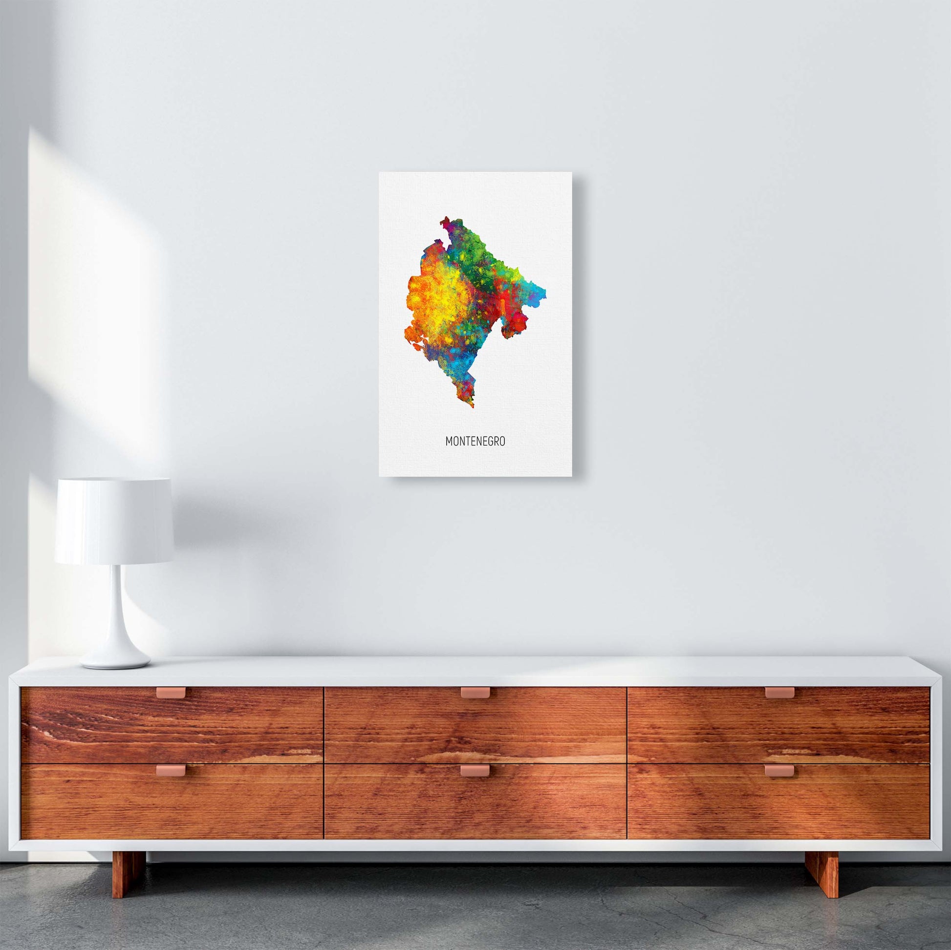Montenegro Watercolour Map Art Print by Michael Tompsett A3 Canvas