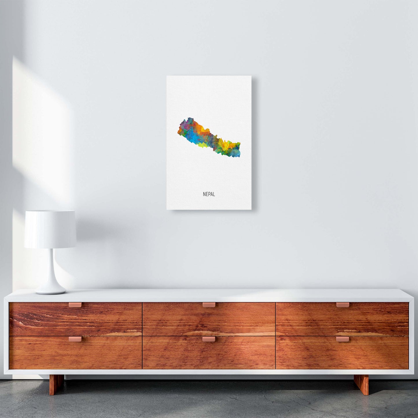 Nepal Watercolour Map Art Print by Michael Tompsett A3 Canvas