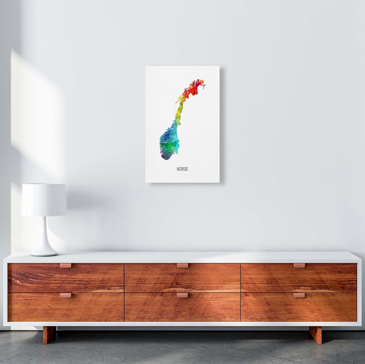 Norge Watercolour Map Art Print by Michael Tompsett A3 Canvas