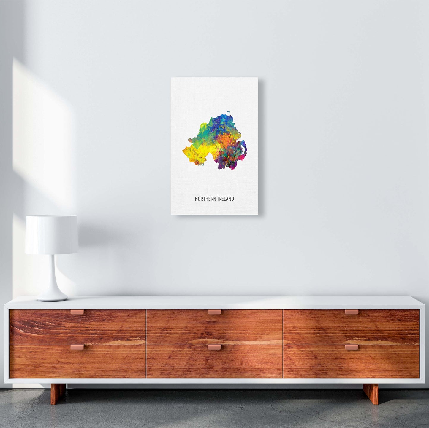 Northern Ireland Watercolour Map Print by Michael Tompsett A3 Canvas
