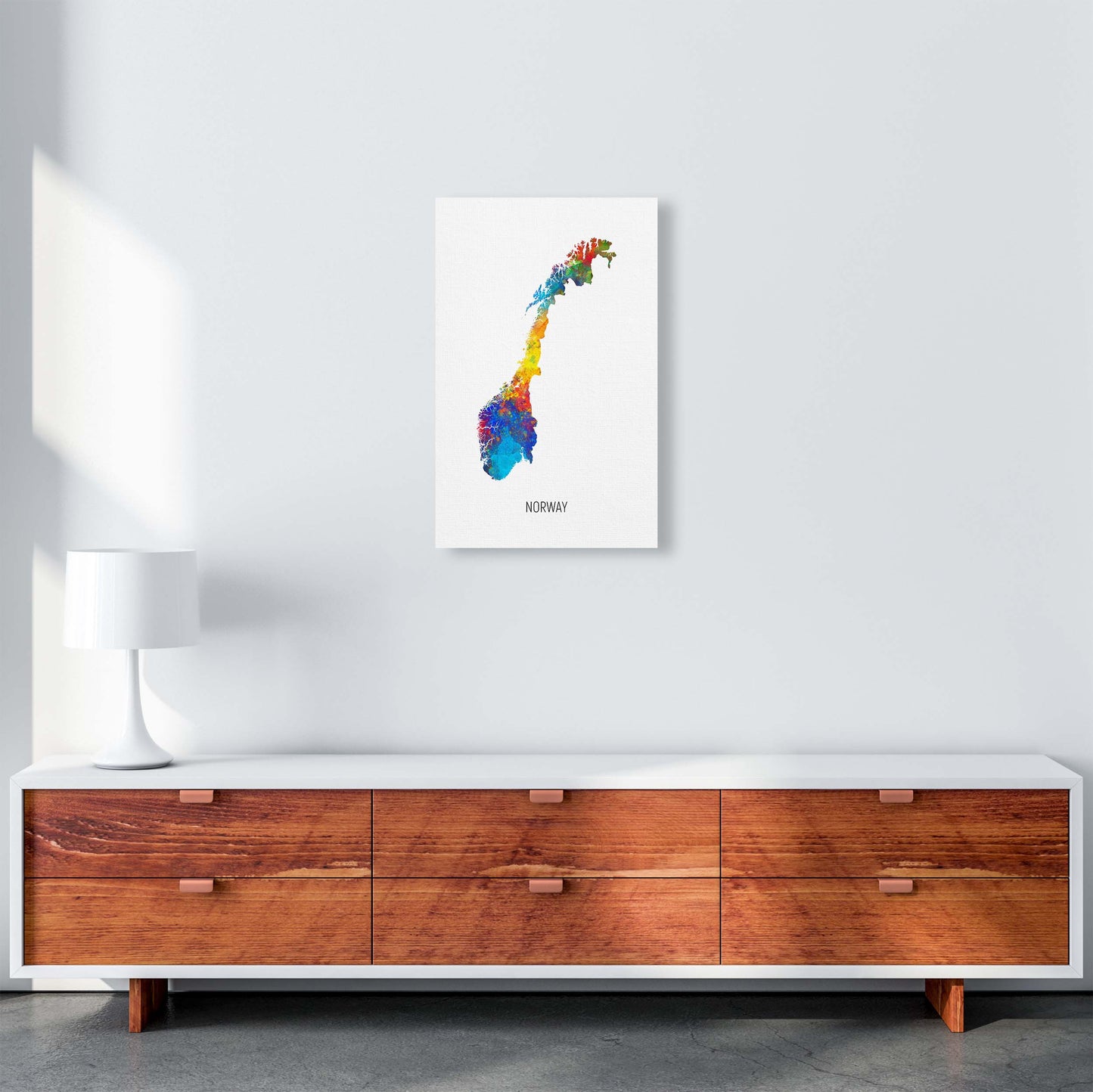 Norway Watercolour Map Art Print by Michael Tompsett A3 Canvas