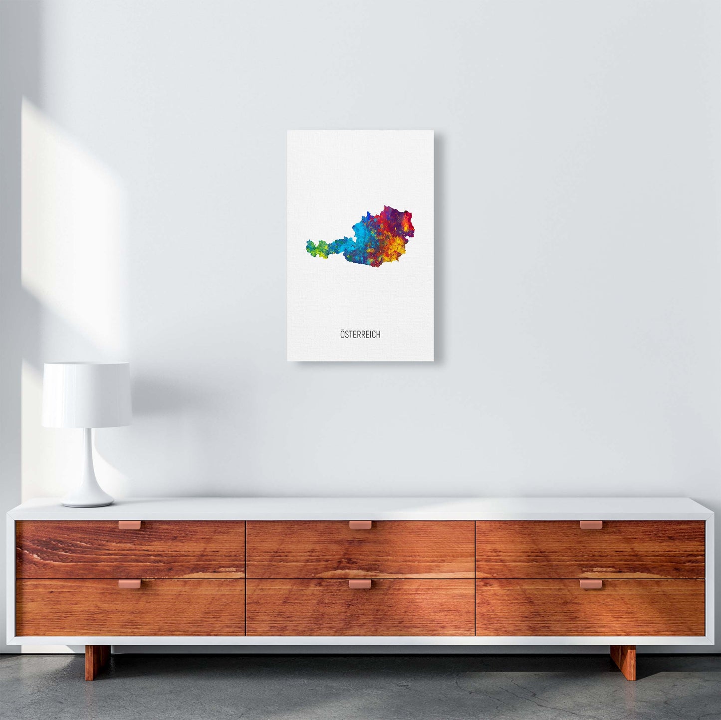 Osterreich Watercolour Map Art Print by Michael Tompsett A3 Canvas