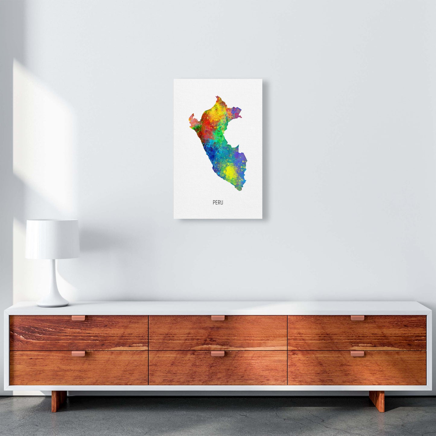 Peru Watercolour Map Art Print by Michael Tompsett A3 Canvas