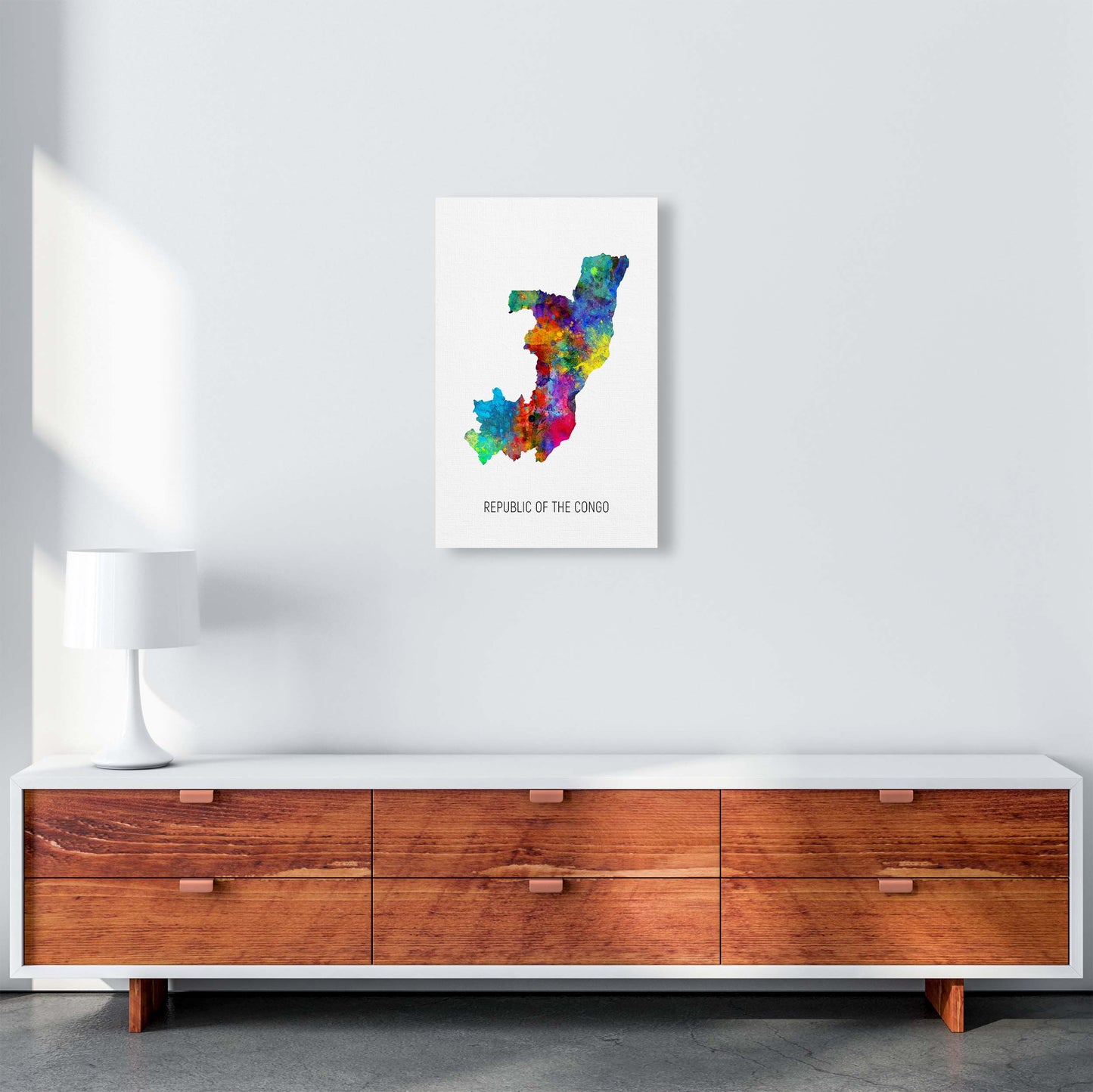 Republic Of The Congo Watercolour Map by Michael Tompsett A3 Canvas