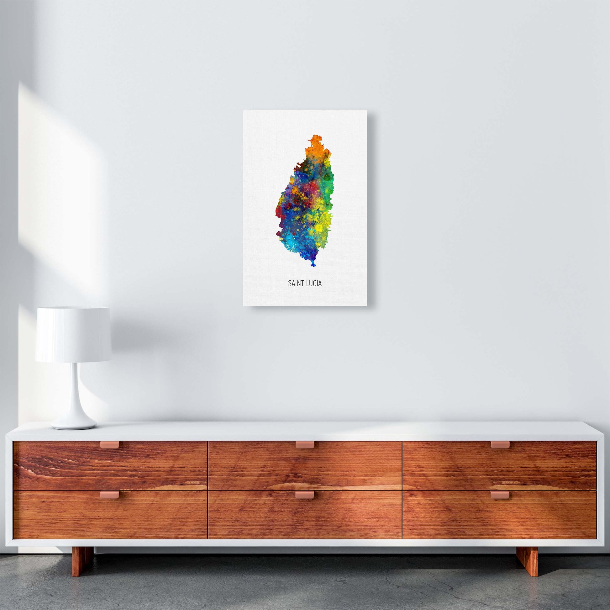 Saint Lucia Watercolour Map Art Print by Michael Tompsett A3 Canvas