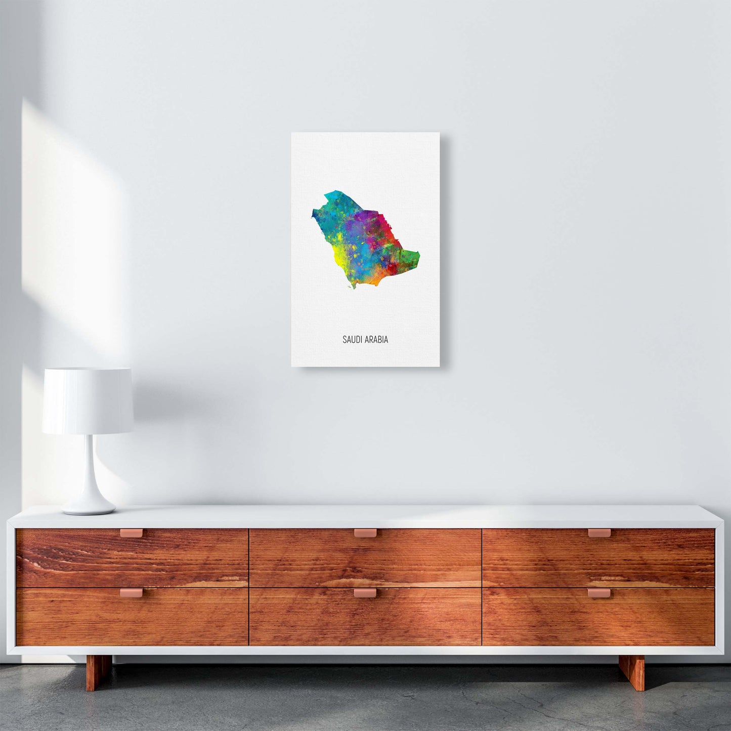 Saudi Arabia Watercolour Map Art Print by Michael Tompsett A3 Canvas