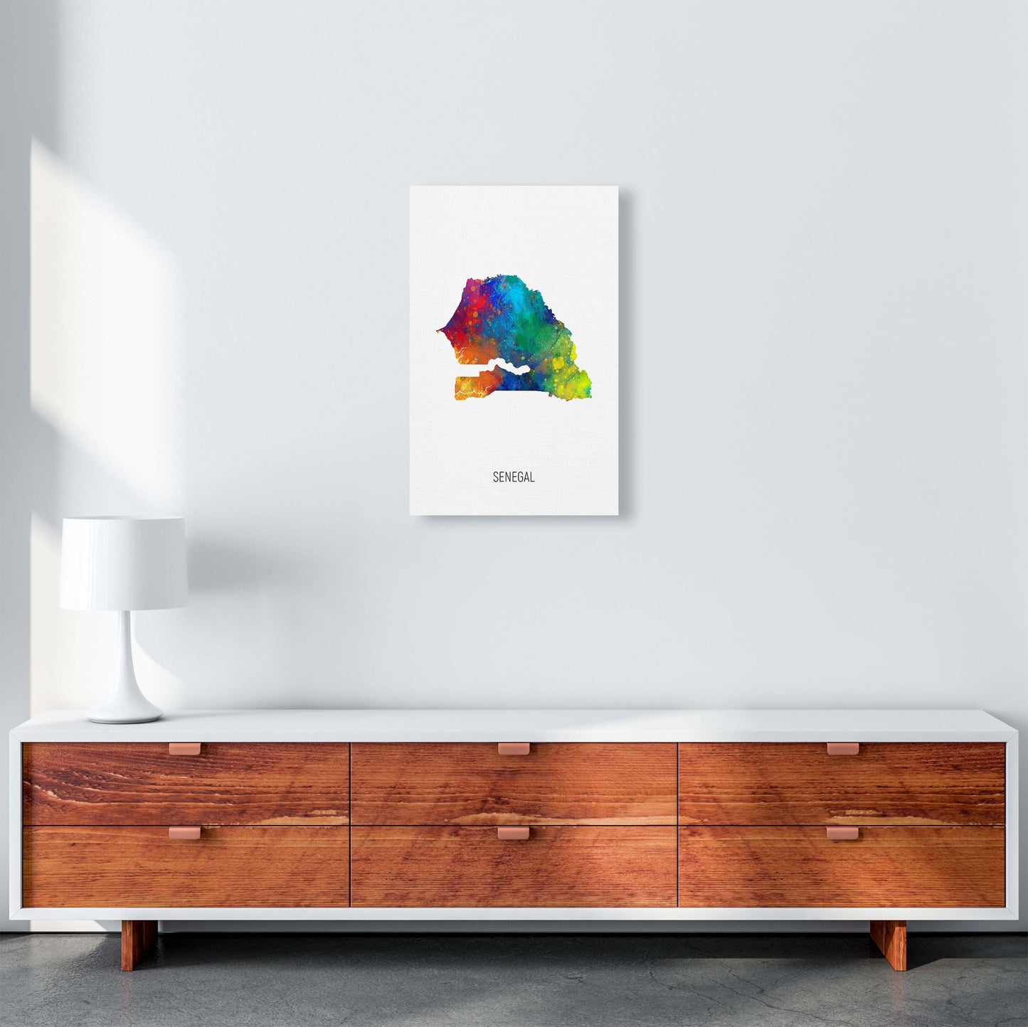Senegal Watercolour Map Art Print by Michael Tompsett A3 Canvas