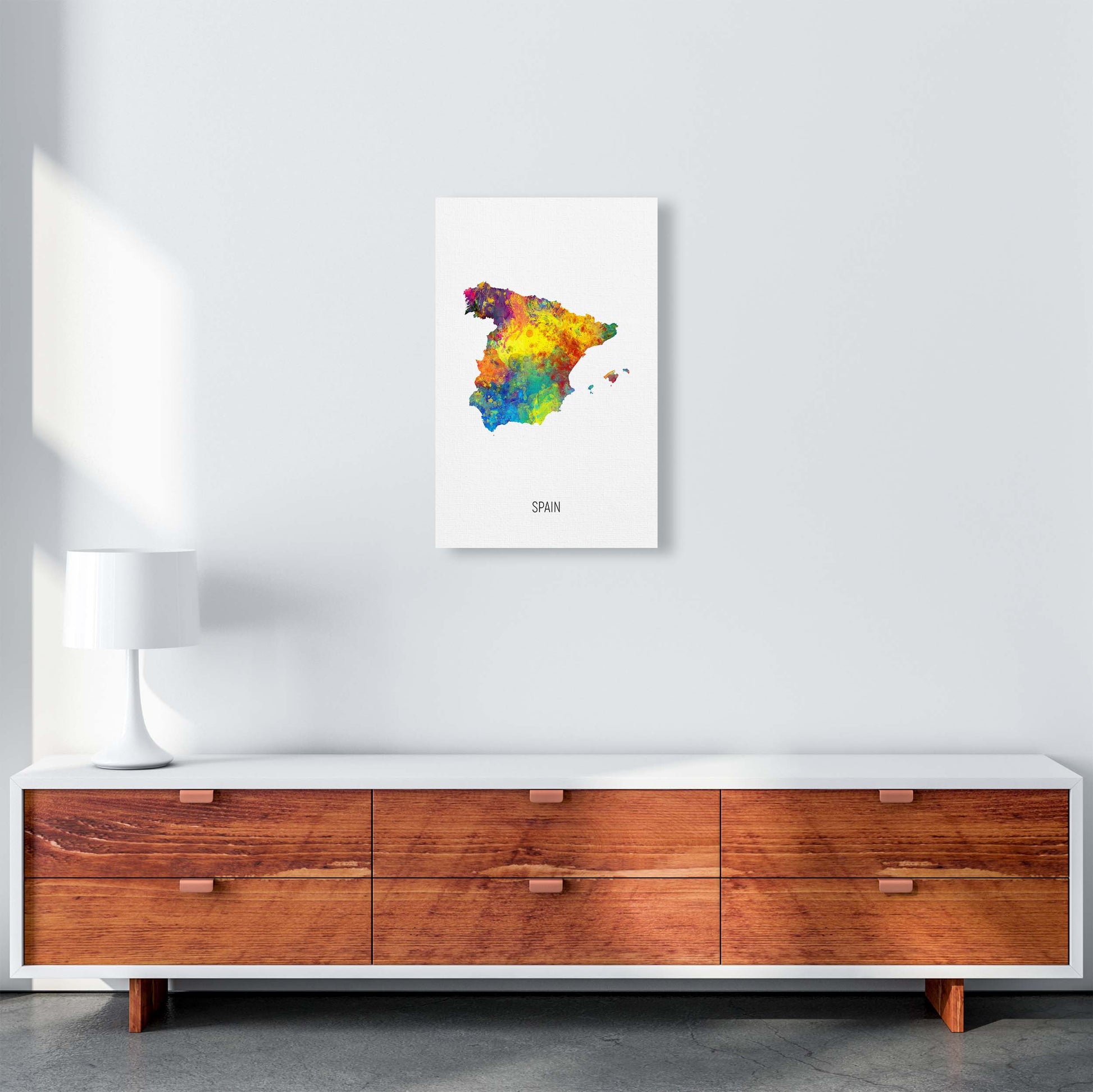 Spain Watercolour Map Art Print by Michael Tompsett A3 Canvas