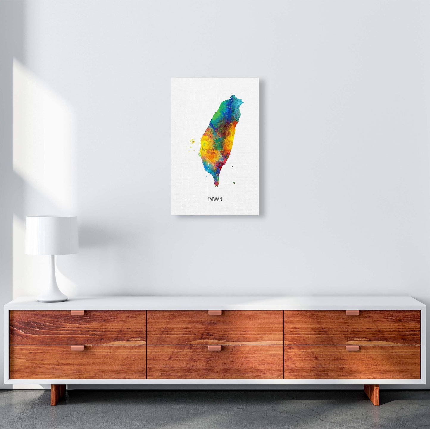 Taiwan Watercolour Map Art Print by Michael Tompsett A3 Canvas