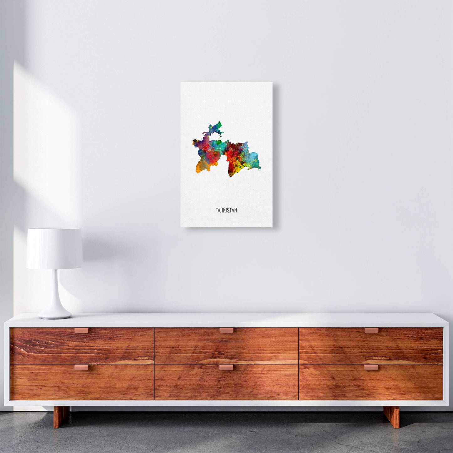 Tajikistan Watercolour Map Art Print by Michael Tompsett A3 Canvas