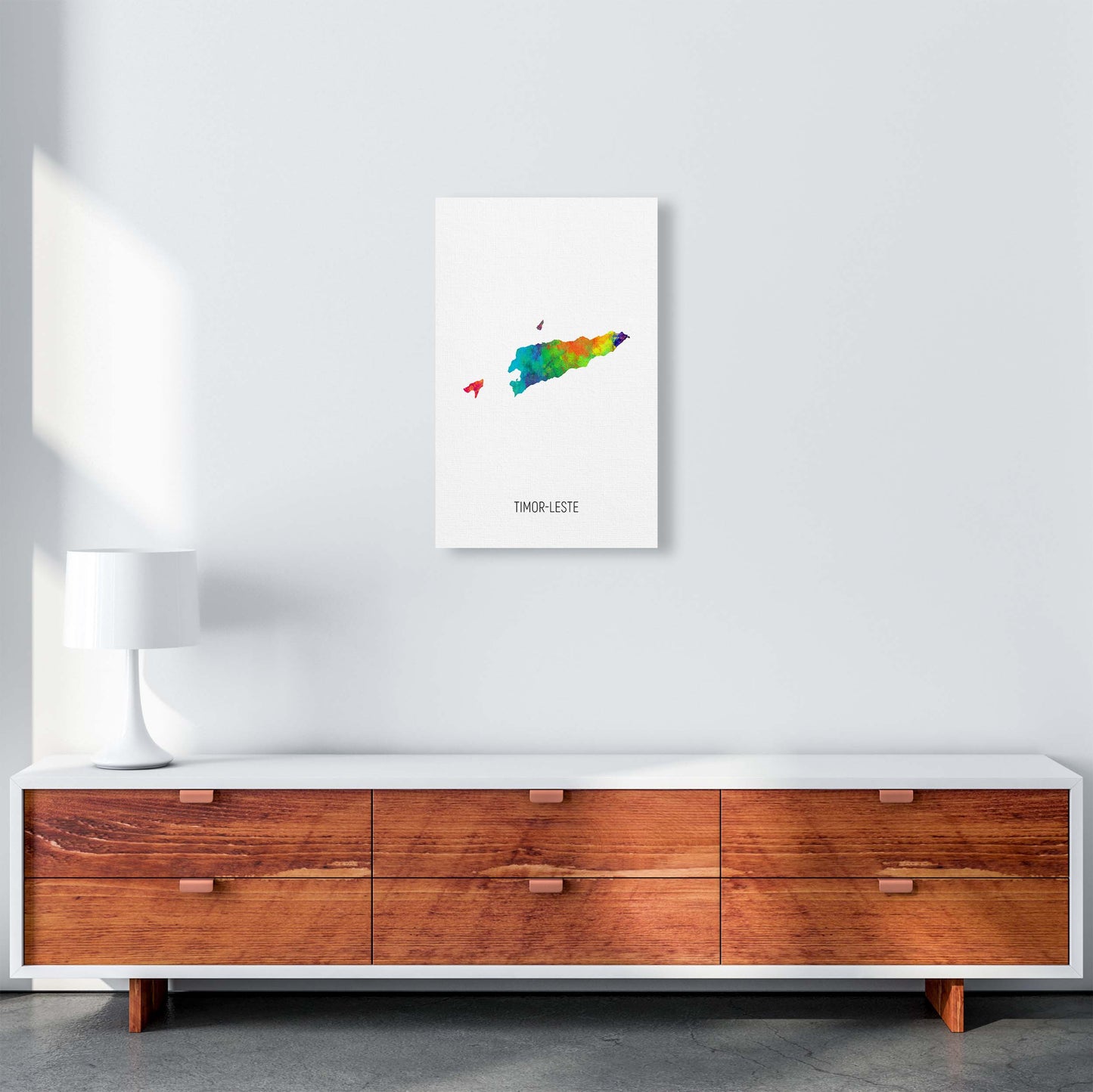 Timor-Leste Watercolour Map Art Print by Michael Tompsett A3 Canvas