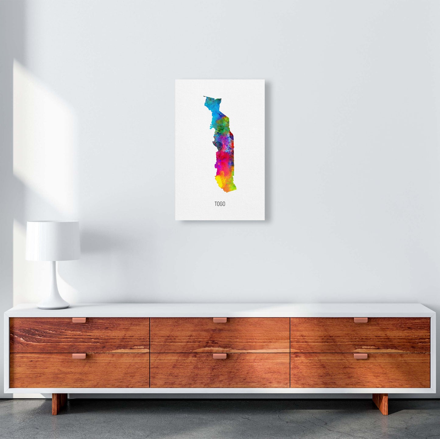 Togo Watercolour Map Art Print by Michael Tompsett A3 Canvas