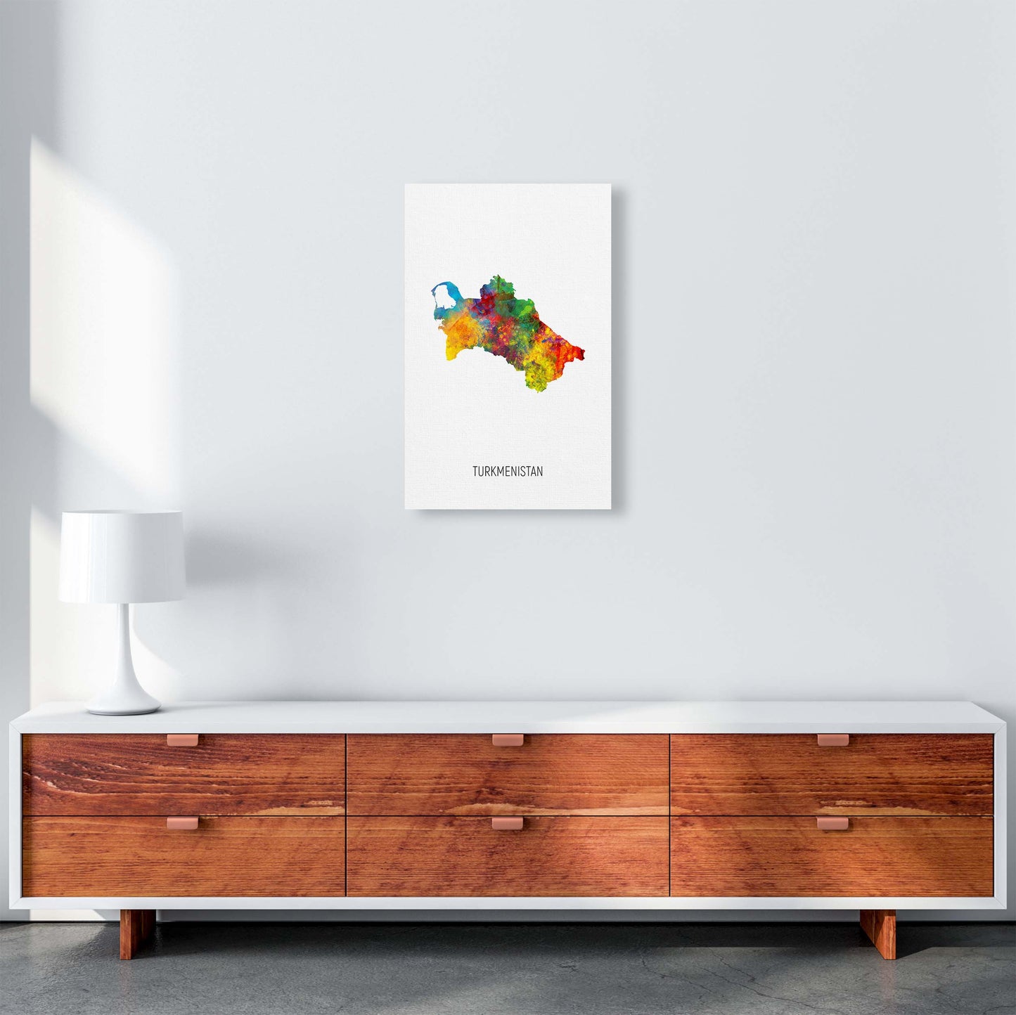 Turkmenistan Watercolour Map Art Print by Michael Tompsett A3 Canvas