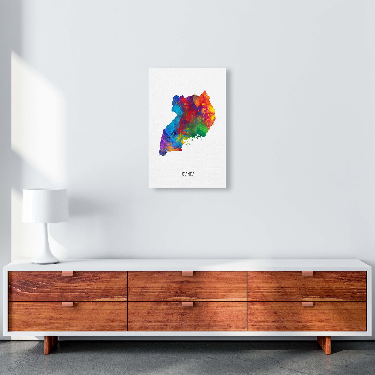Uganda Watercolour Map Art Print by Michael Tompsett A3 Canvas