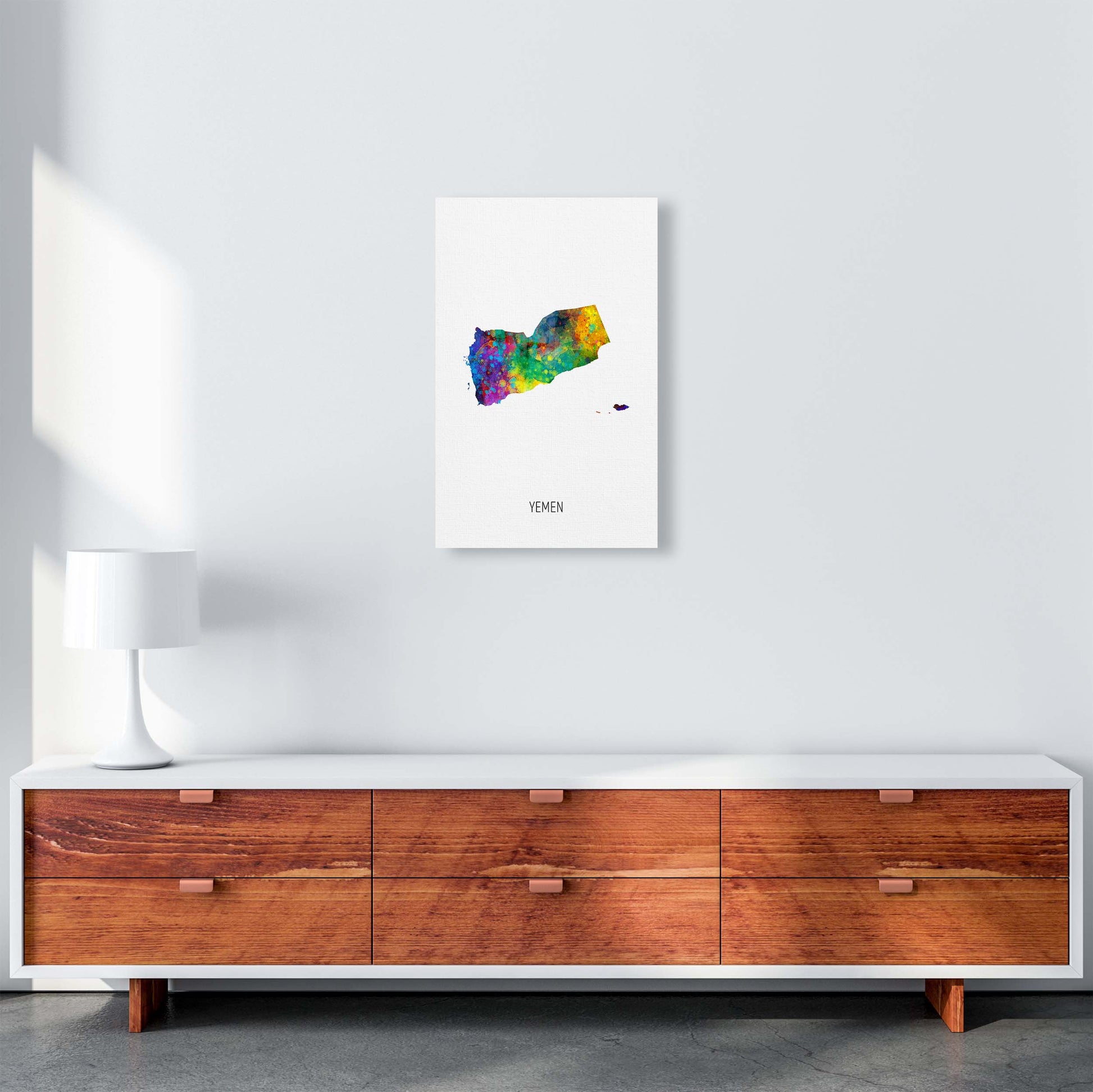 Yemen Watercolour Map Art Print by Michael Tompsett A3 Canvas