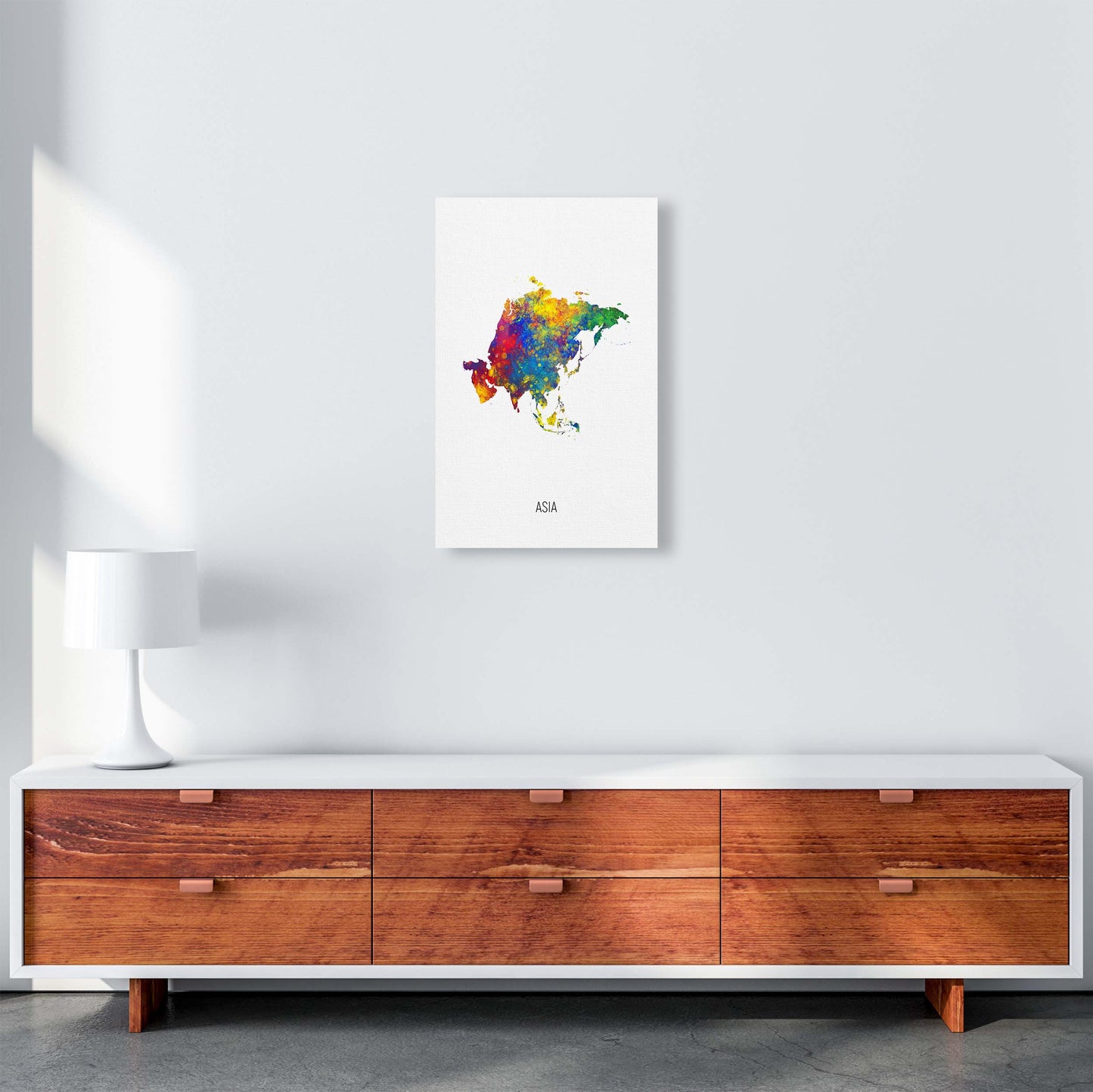 Asia Watercolour Map Art Print by Michael Tompsett A3 Canvas