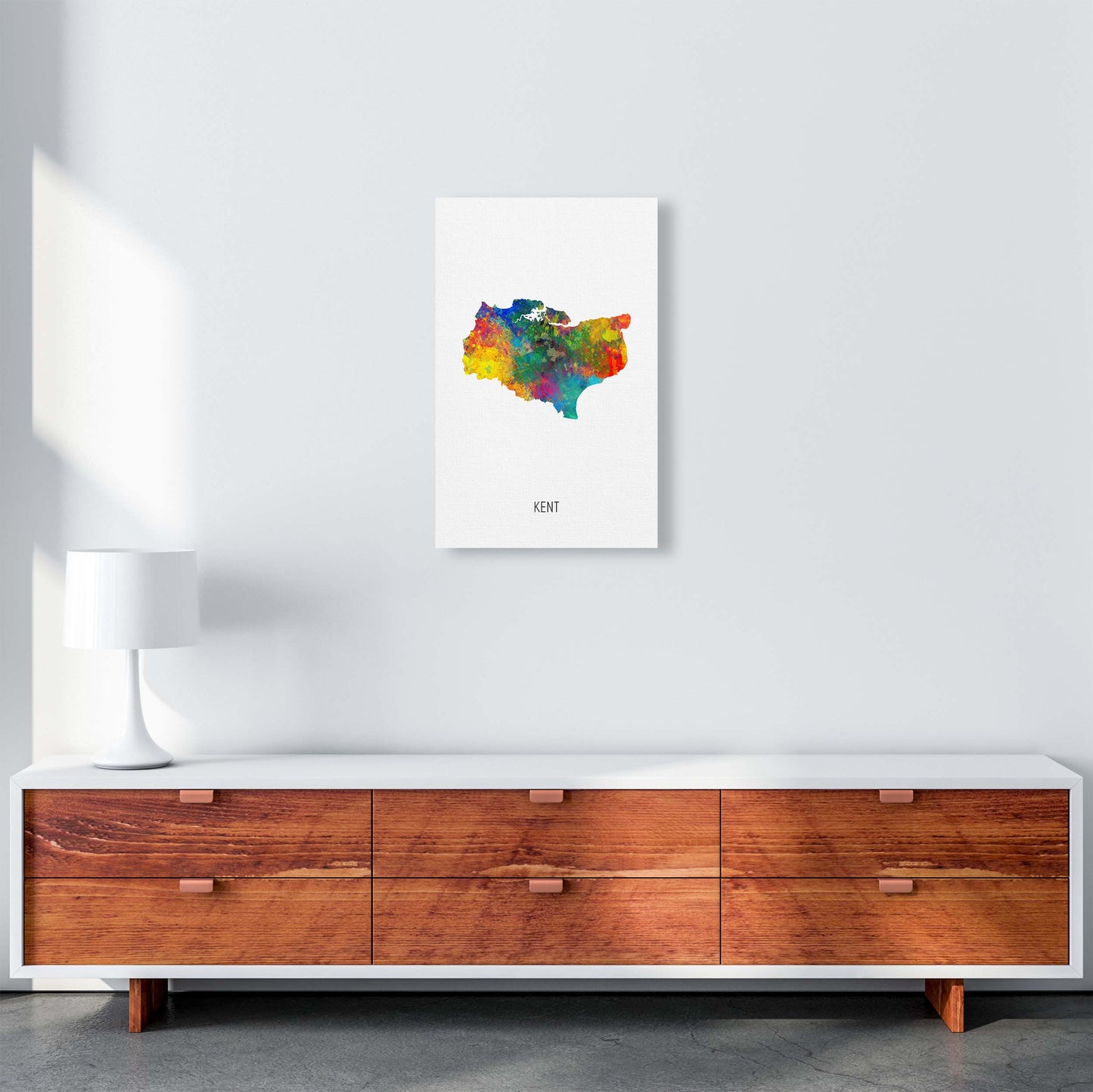 Kent Watercolour Map Art Print by Michael Tompsett A3 Canvas