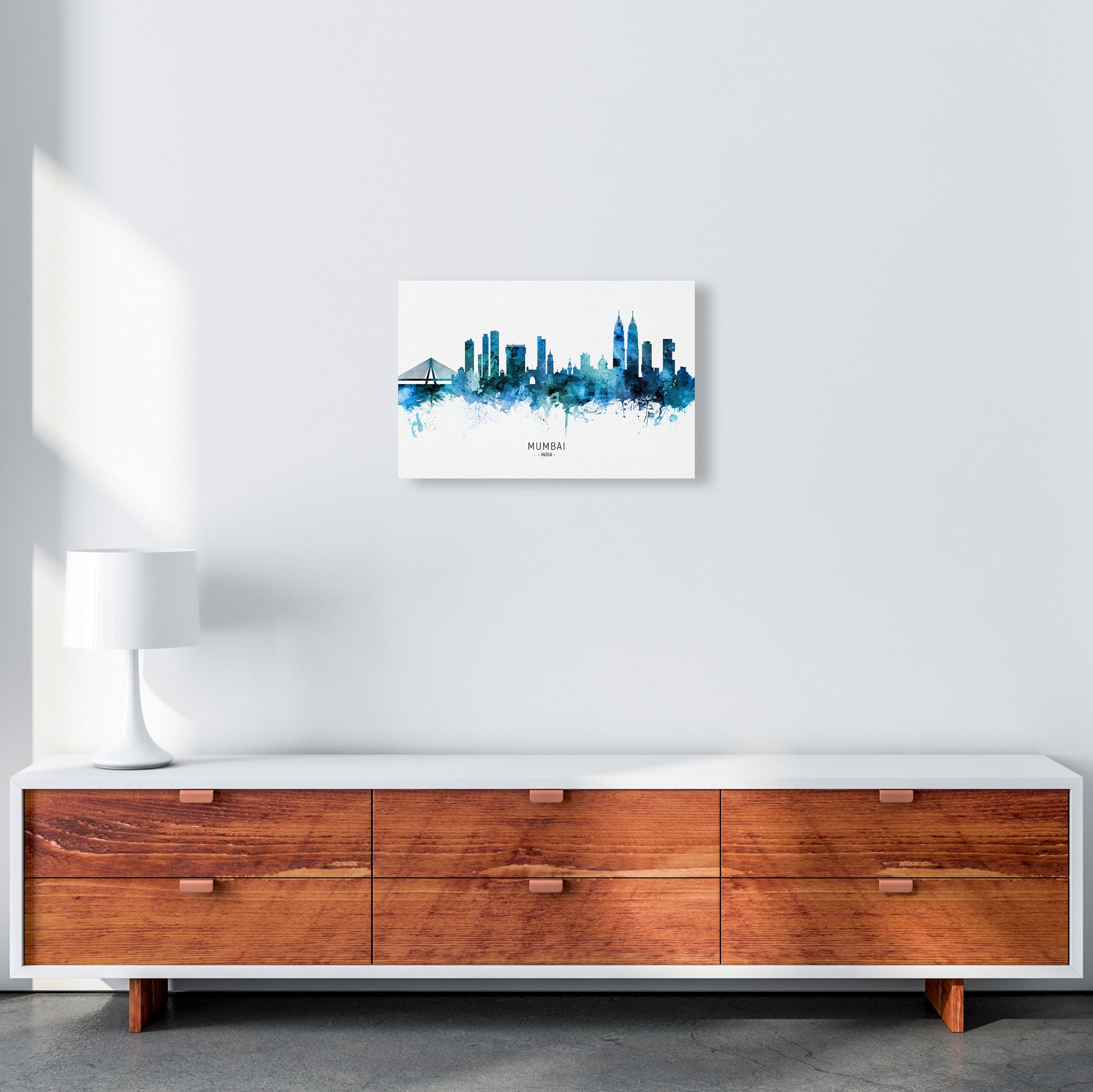 Mumbai India Skyline Blue City Name Print by Michael Tompsett A3 Canvas