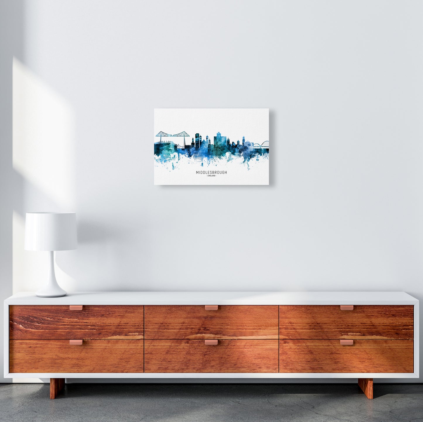 Middlesbrough England Skyline Blue City Name by Michael Tompsett A3 Canvas