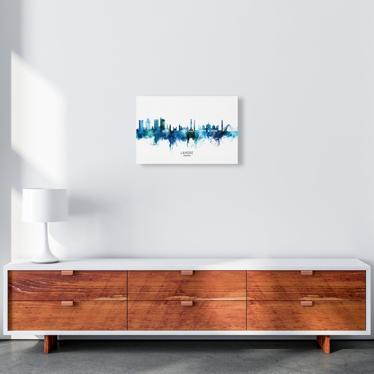 Lahore Pakistan Skyline Blue City Name by Michael Tompsett A3 Canvas