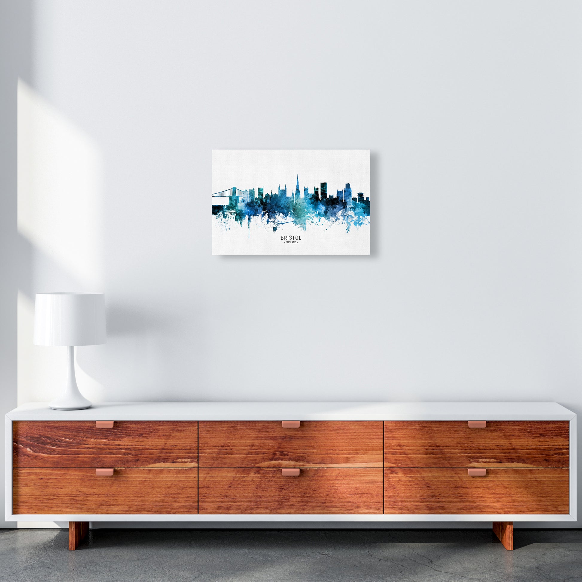 Bristol England Skyline Blue City Name  by Michael Tompsett A3 Canvas