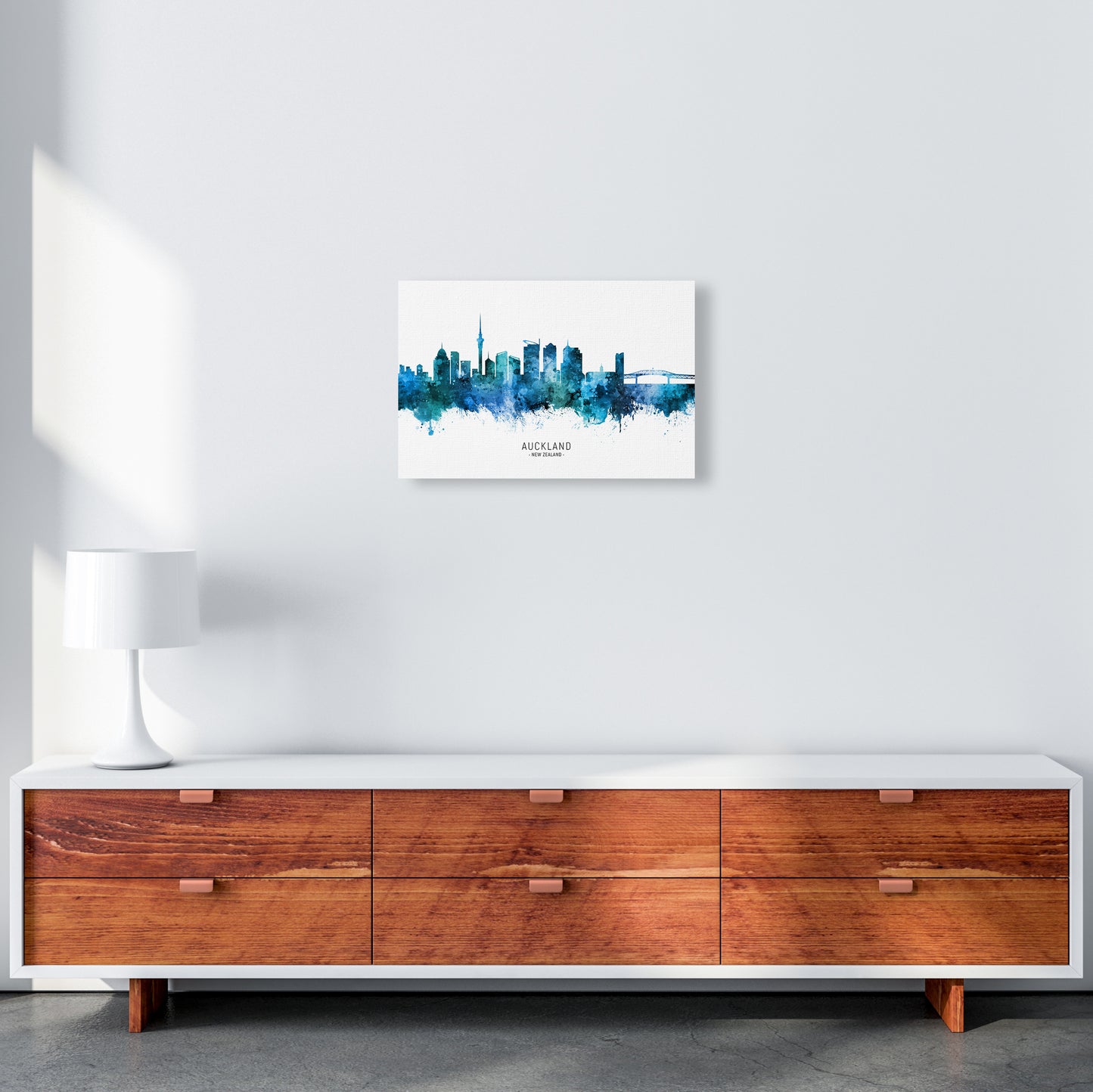 Auckland New Zealand Skyline Blue City Name  by Michael Tompsett A3 Canvas
