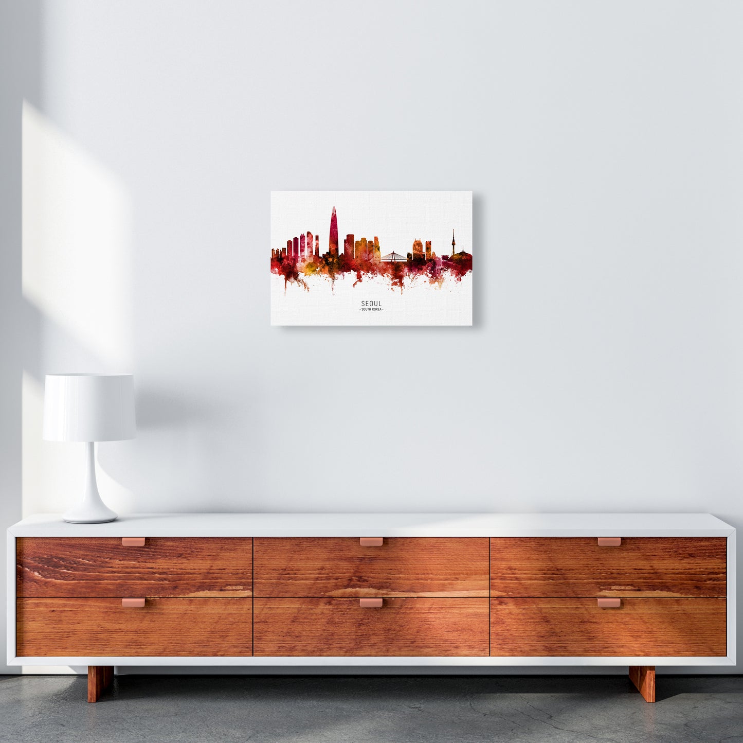 Seoul South Korea Skyline Red City Name by Michael Tompsett A3 Canvas