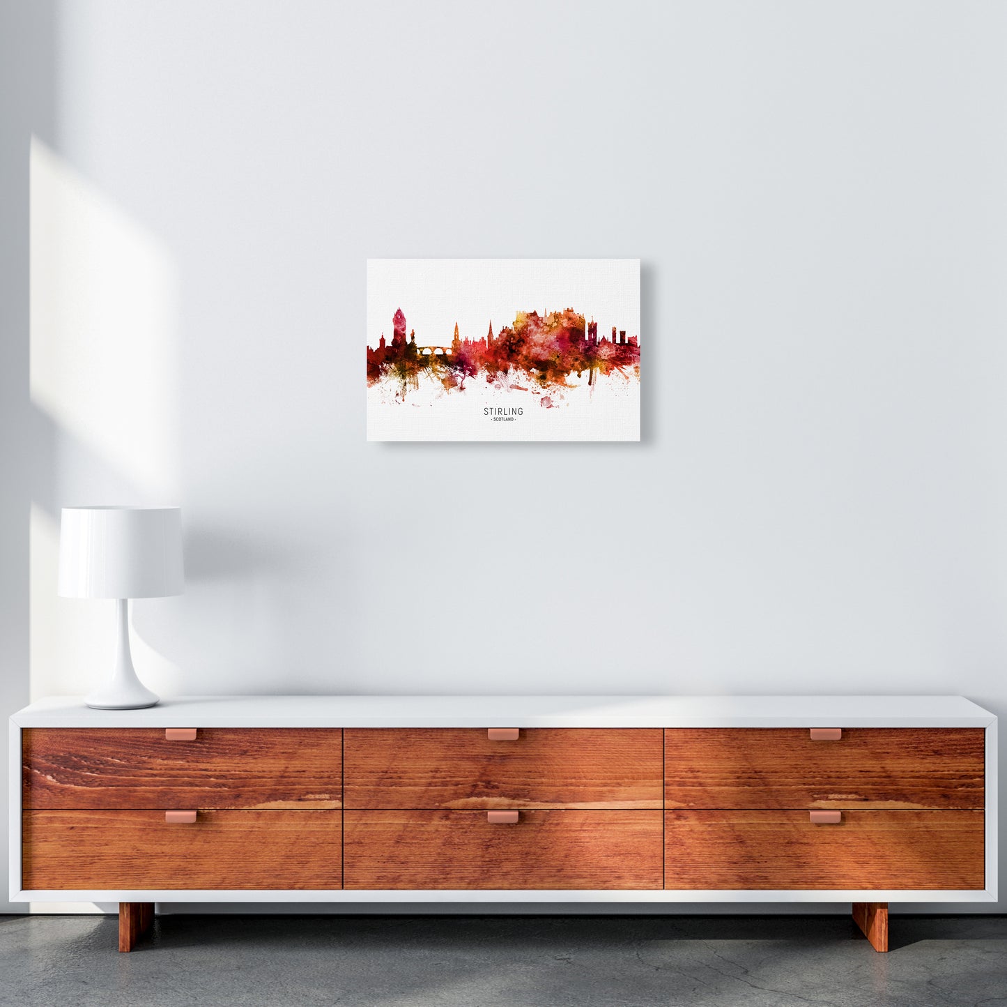 Stirling Scotland Skyline Red City Name by Michael Tompsett A3 Canvas