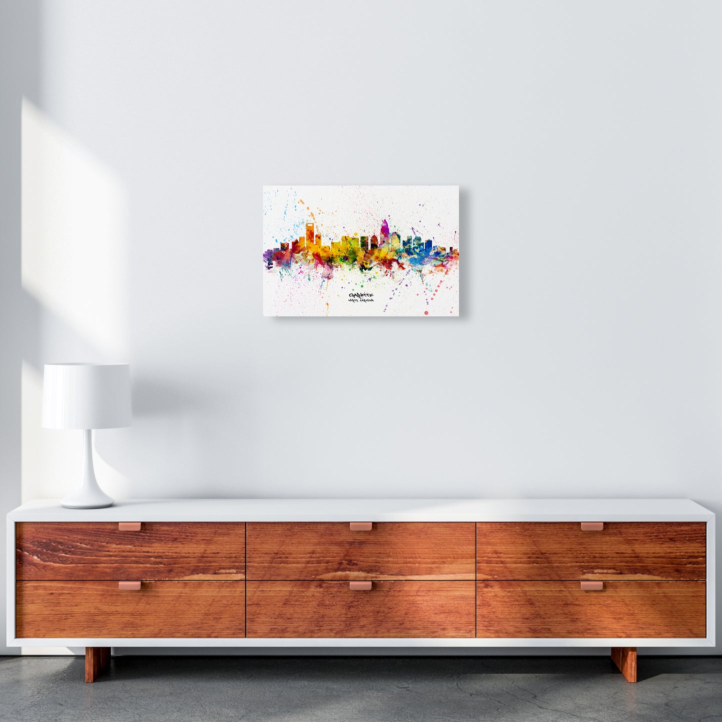 Charlotte North Carolina Skyline Splash Art Print by Michael Tompsett A3 Canvas