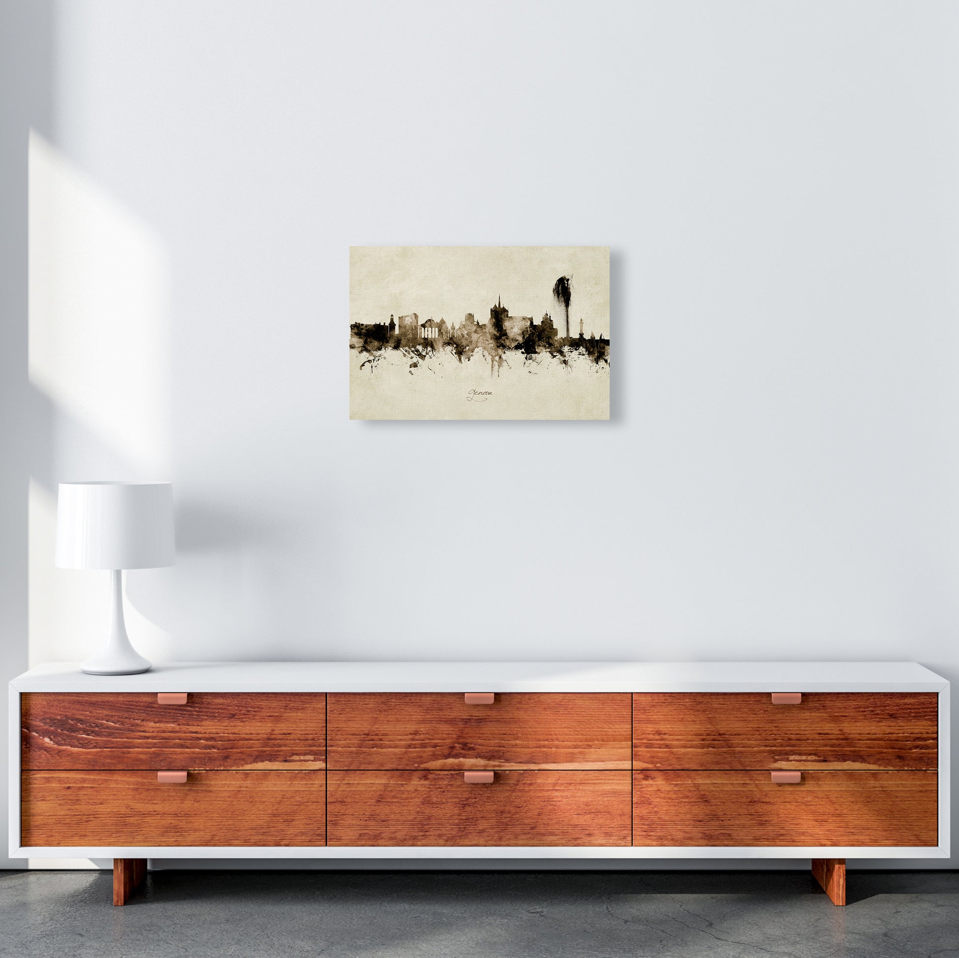 Geneva Switzerland Skyline Vintage Art Print by Michael Tompsett A3 Canvas