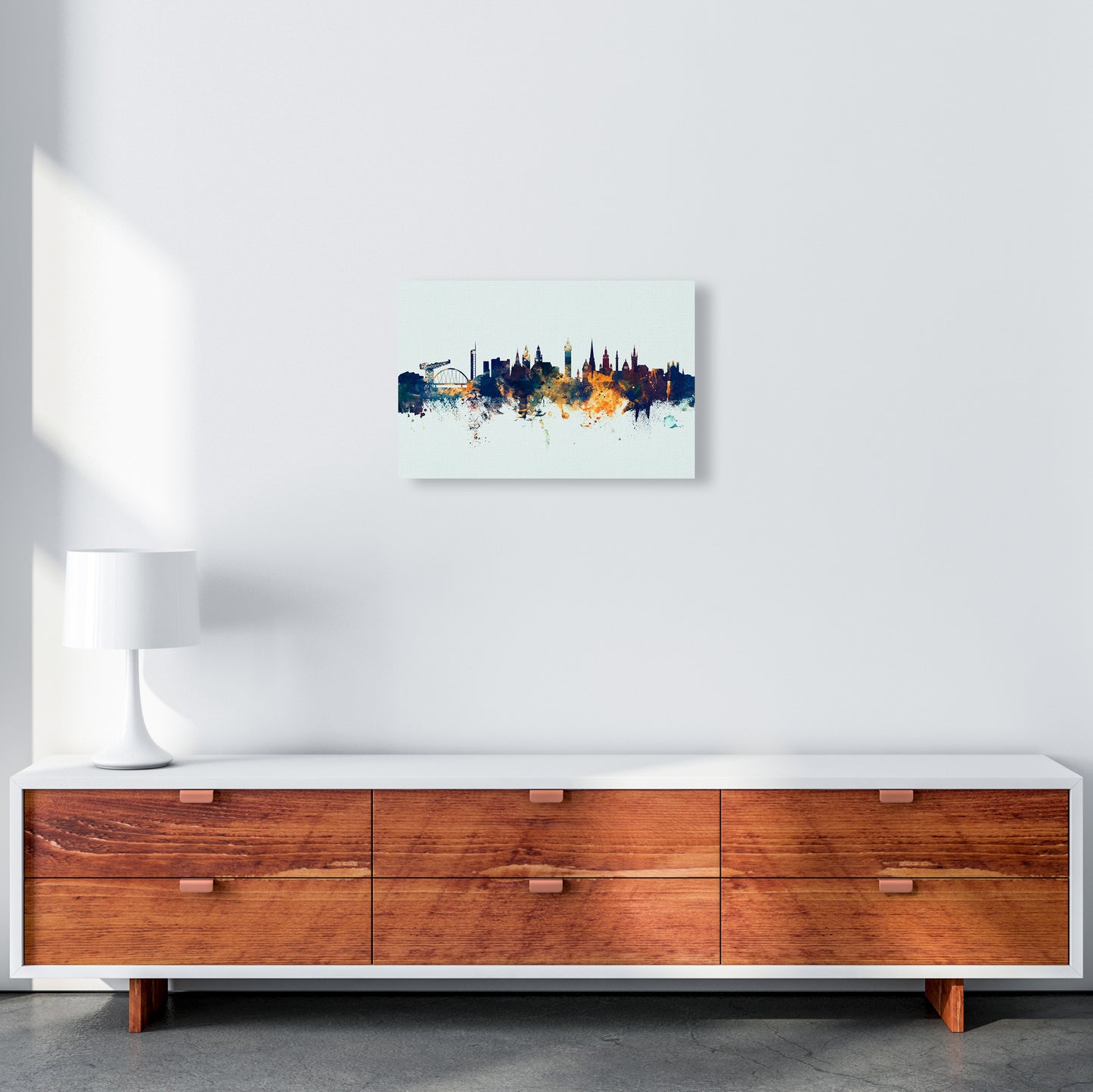 Glasgow Scotland Skyline Blue Orange Art Print by Michael Tompsett A3 Canvas