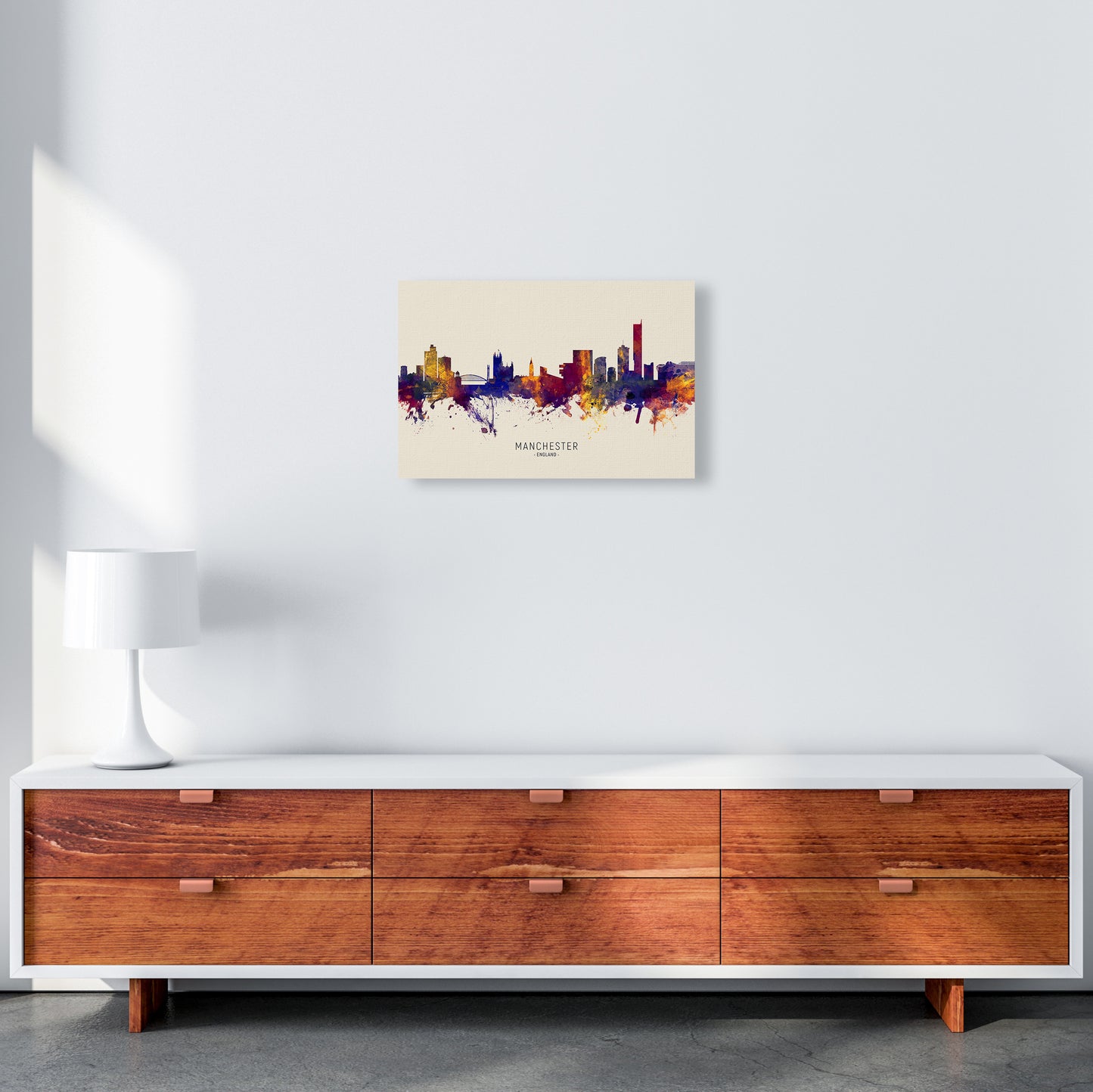 Manchester England Skyline Autumn City Name Art Print by Michael Tompsett A3 Canvas