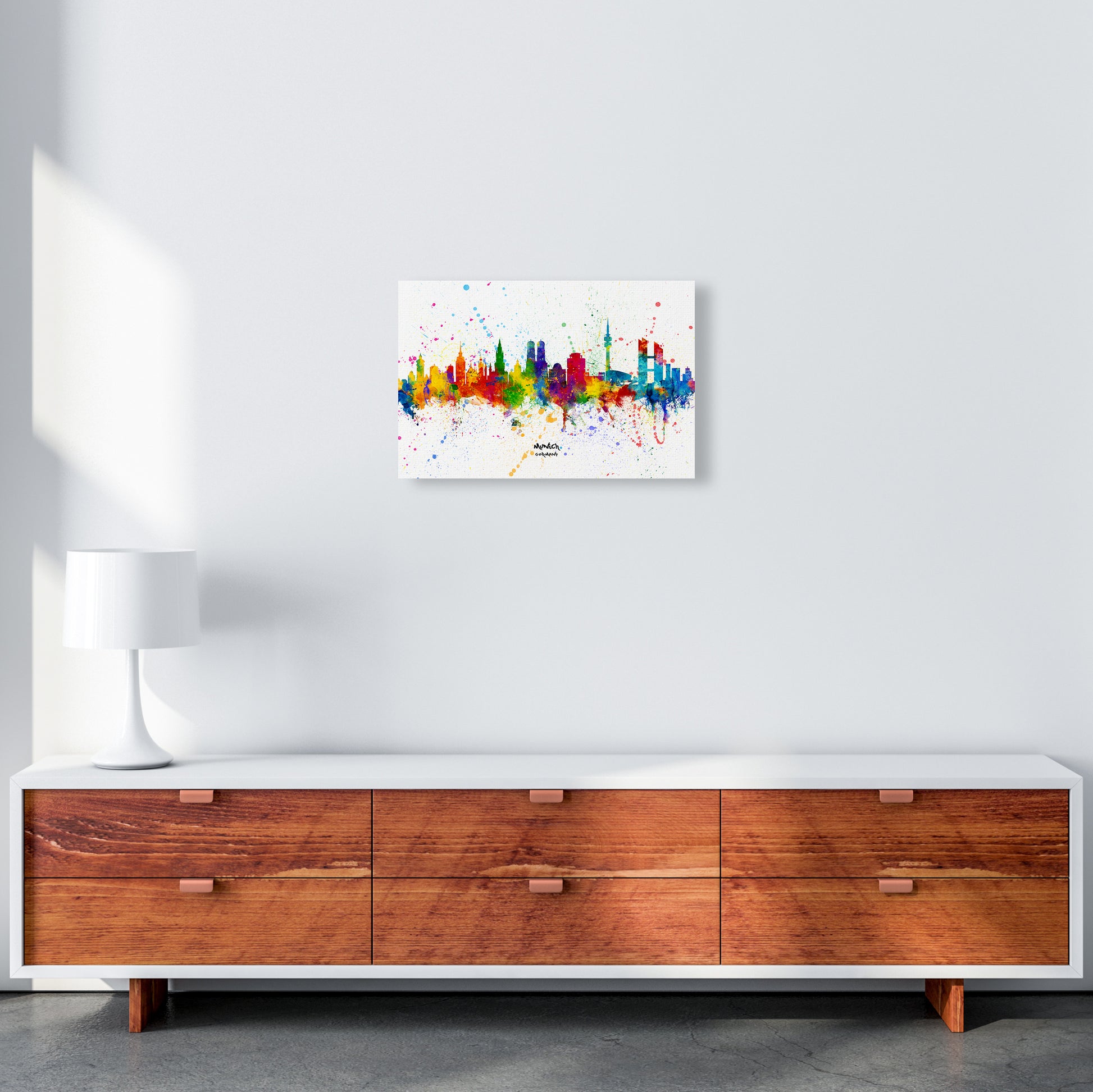 Munich Germany Skyline Splash Art Print by Michael Tompsett A3 Canvas