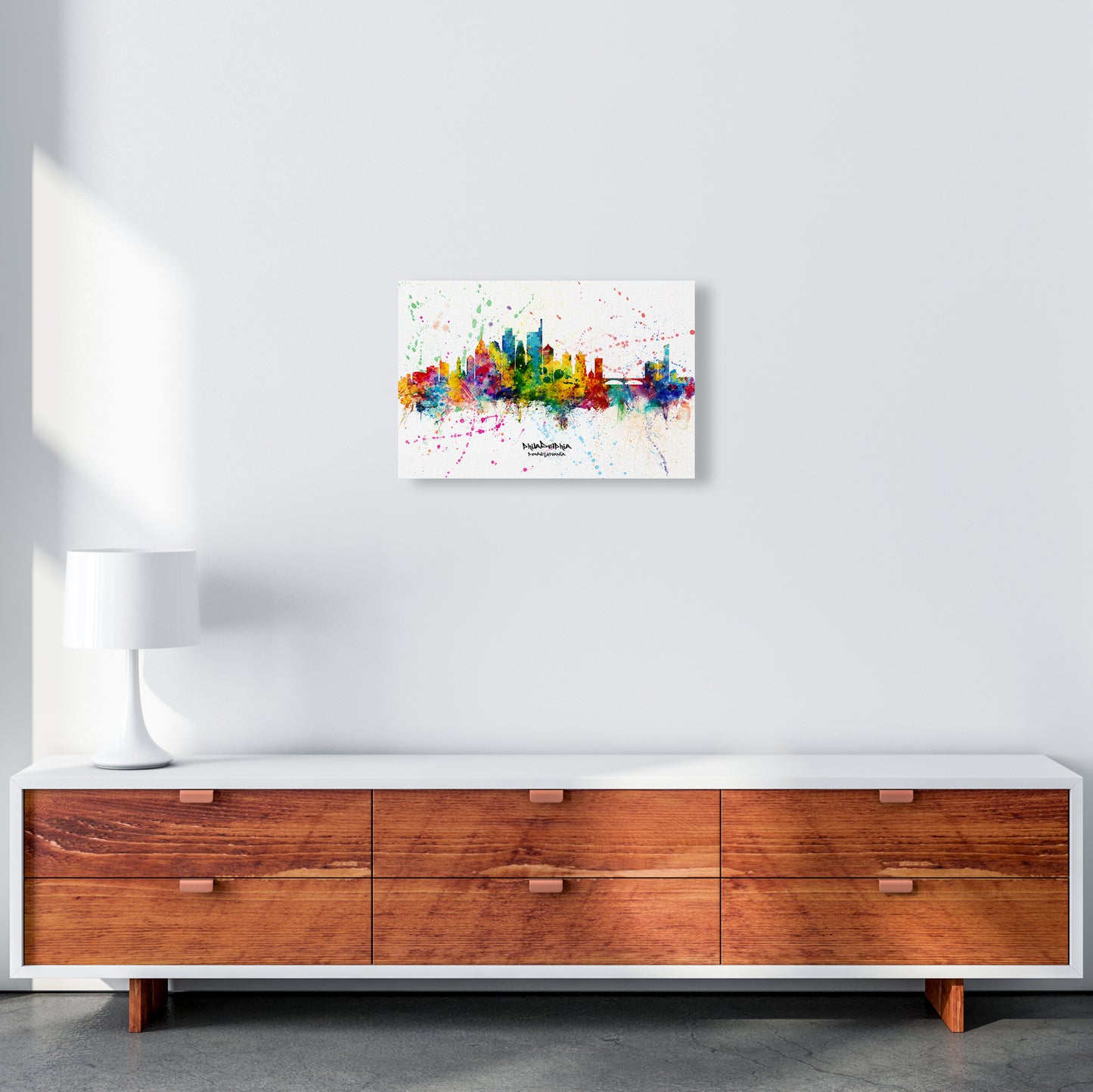 Philadelphia Pennsylvania Skyline Splash Art Print by Michael Tompsett A3 Canvas