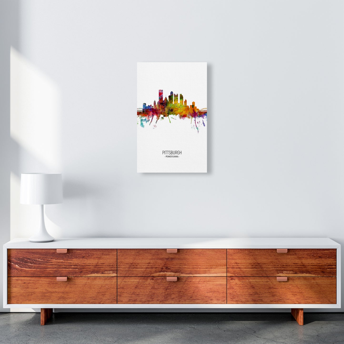 Pittsburgh Pennsylvania Skyline Portrait Art Print by Michael Tompsett A3 Canvas