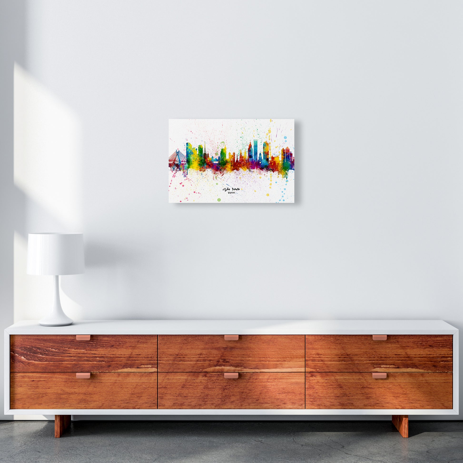 Sao Paulo Brazil Skyline Splash Art Print by Michael Tompsett A3 Canvas